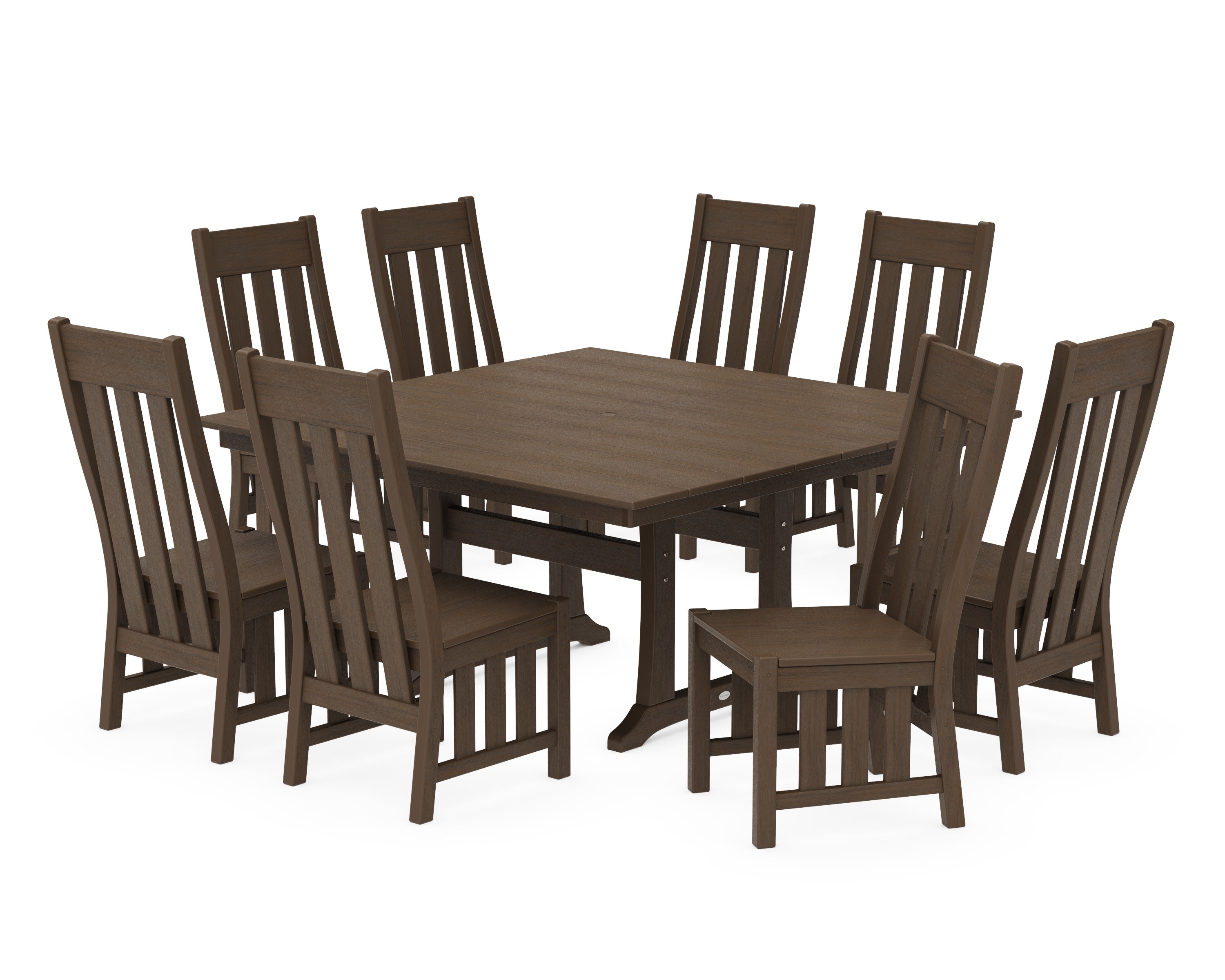Acadia Side Chair 9-Piece Square Farmhouse Dining Set with Trestle Legs in Kona