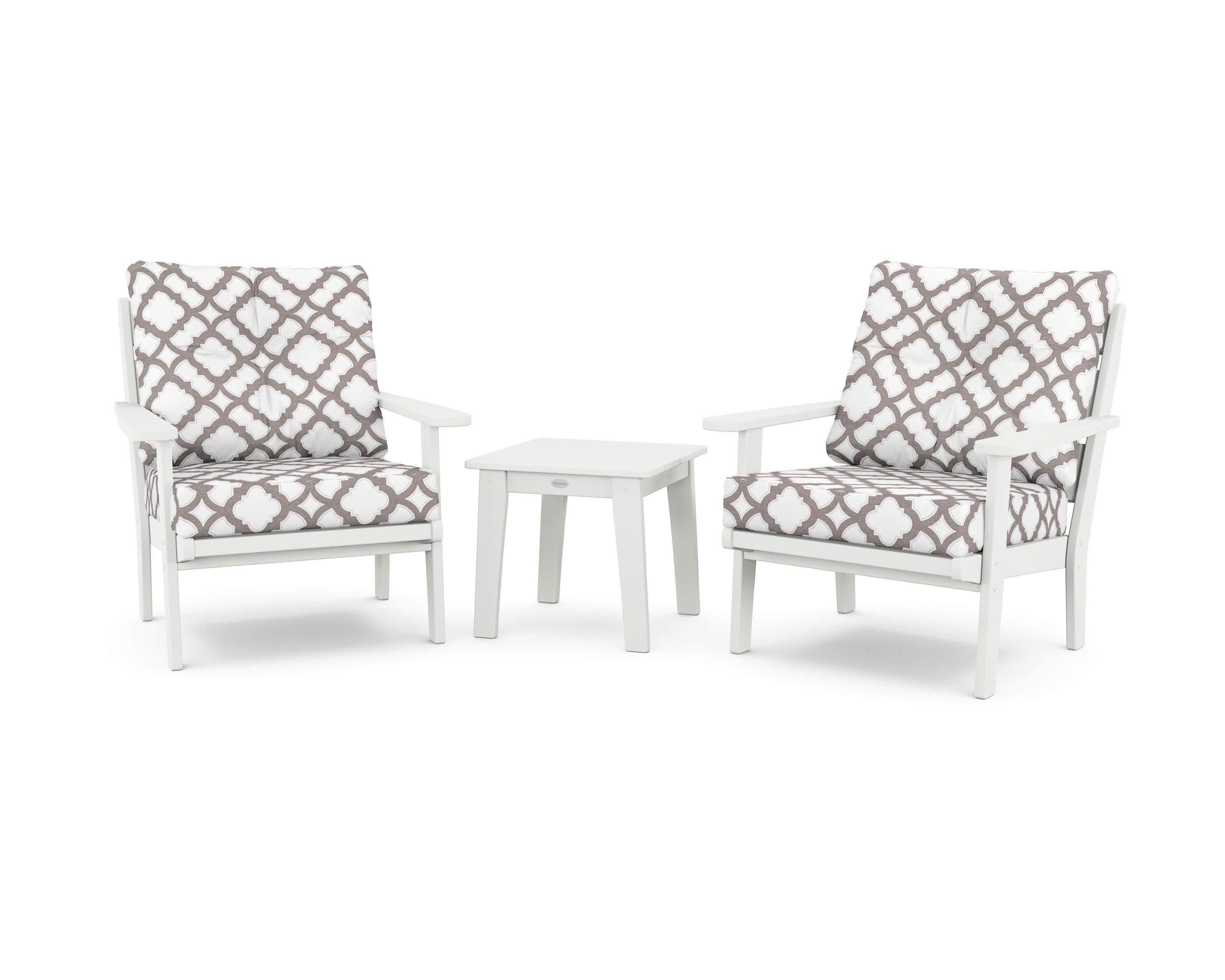 Lakeside 3-Piece Deep Seating Chair Set in Vintage White / Trellis Grey Mist