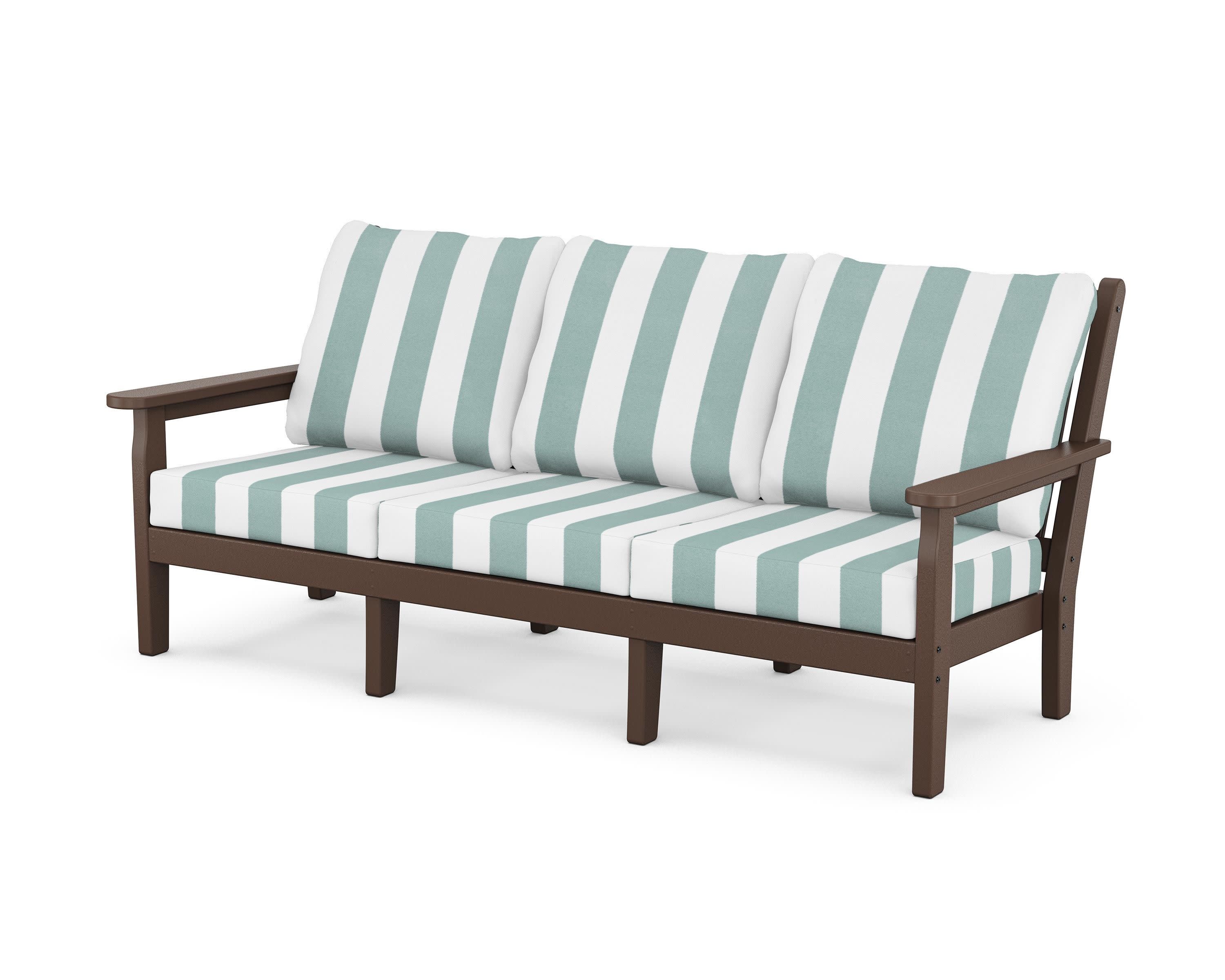 Chippendale Deep Seating Sofa in Mahogany / Cabana Stripe Glacier Spa