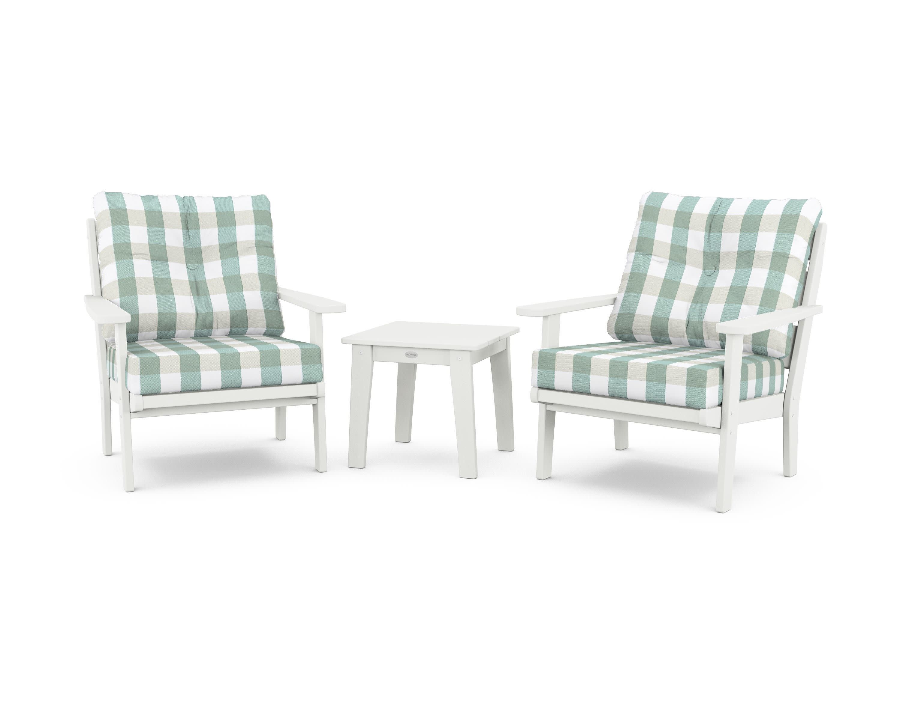Lakeside 3-Piece Deep Seating Chair Set in Vintage White / Buffalo Plaid Glacier Spa