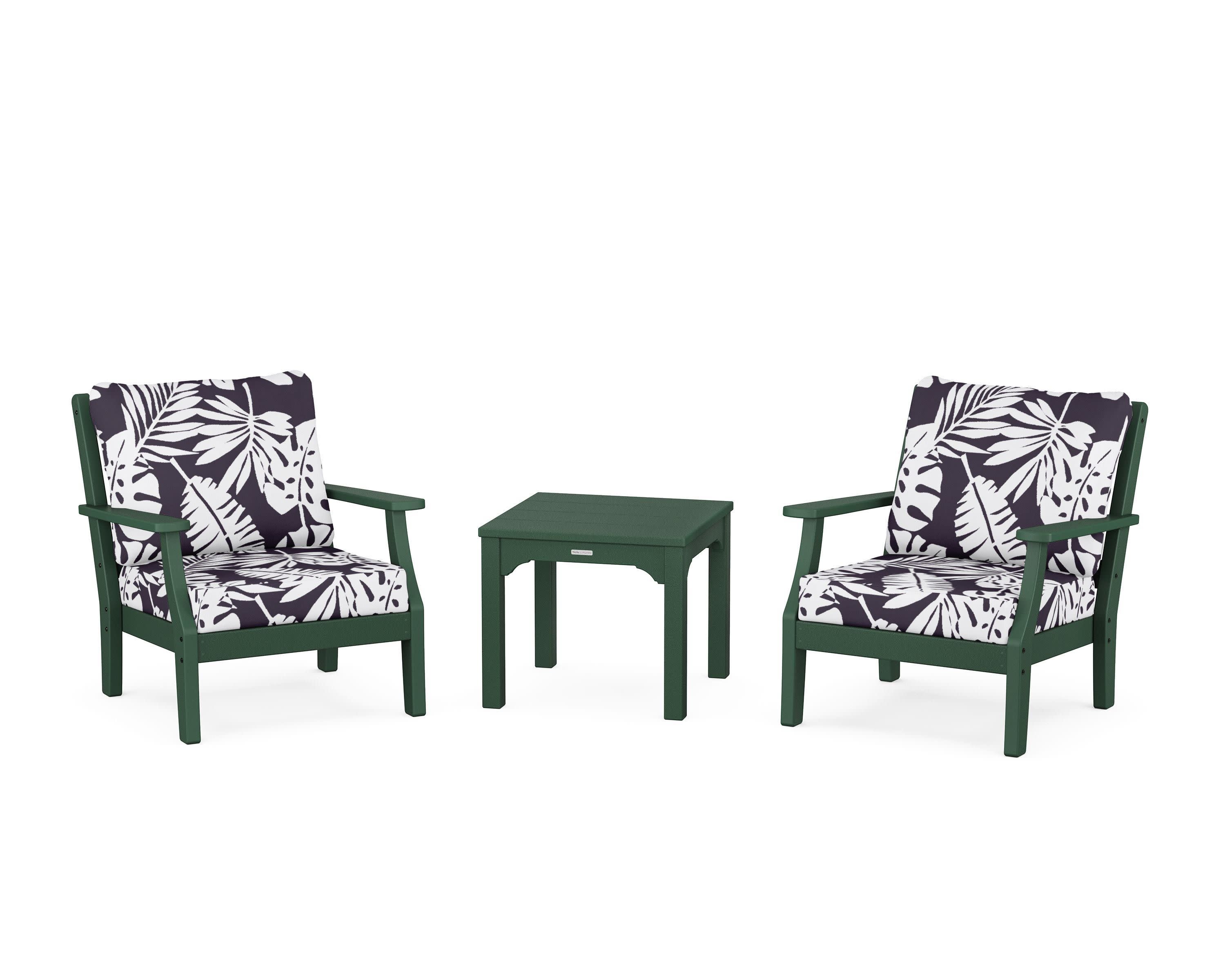 Chinoiserie 3-Piece Deep Seating Set in Green / Leaf Navy