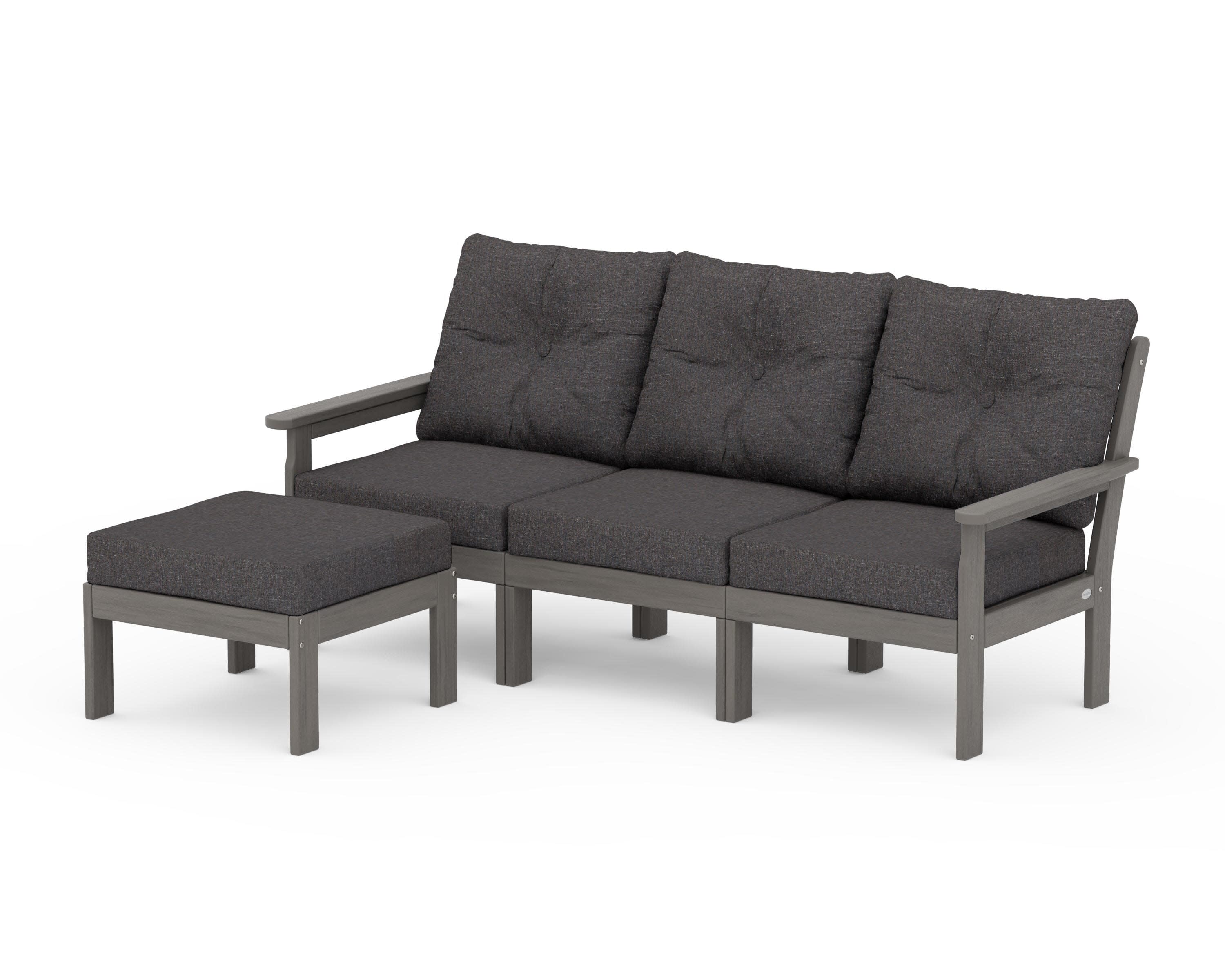 Vineyard 4-Piece Sectional with Ottoman in Driftwood / Ash Charcoal