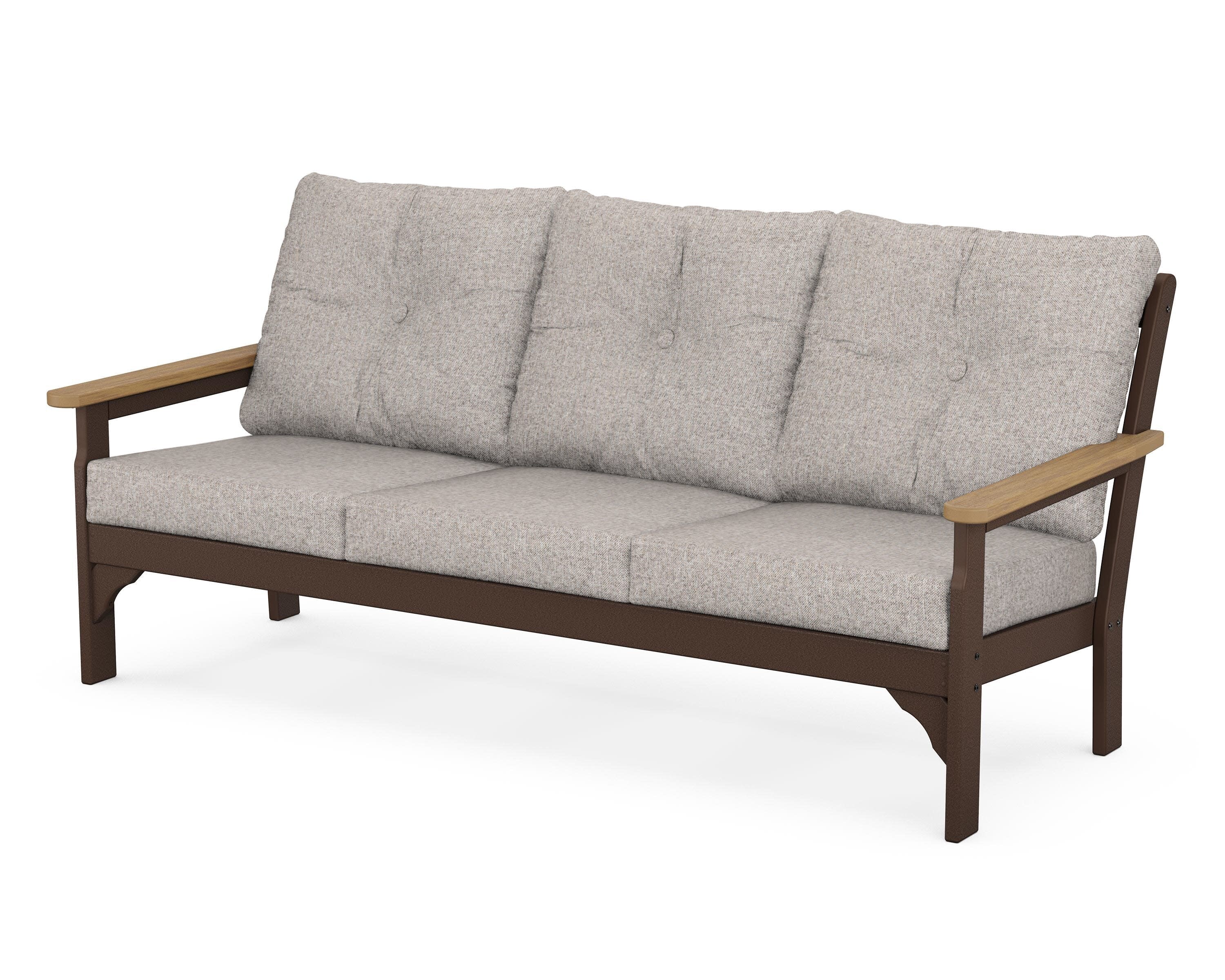 Vineyard Deep Seating Sofa in Mahogany / Natural / Weathered Tweed