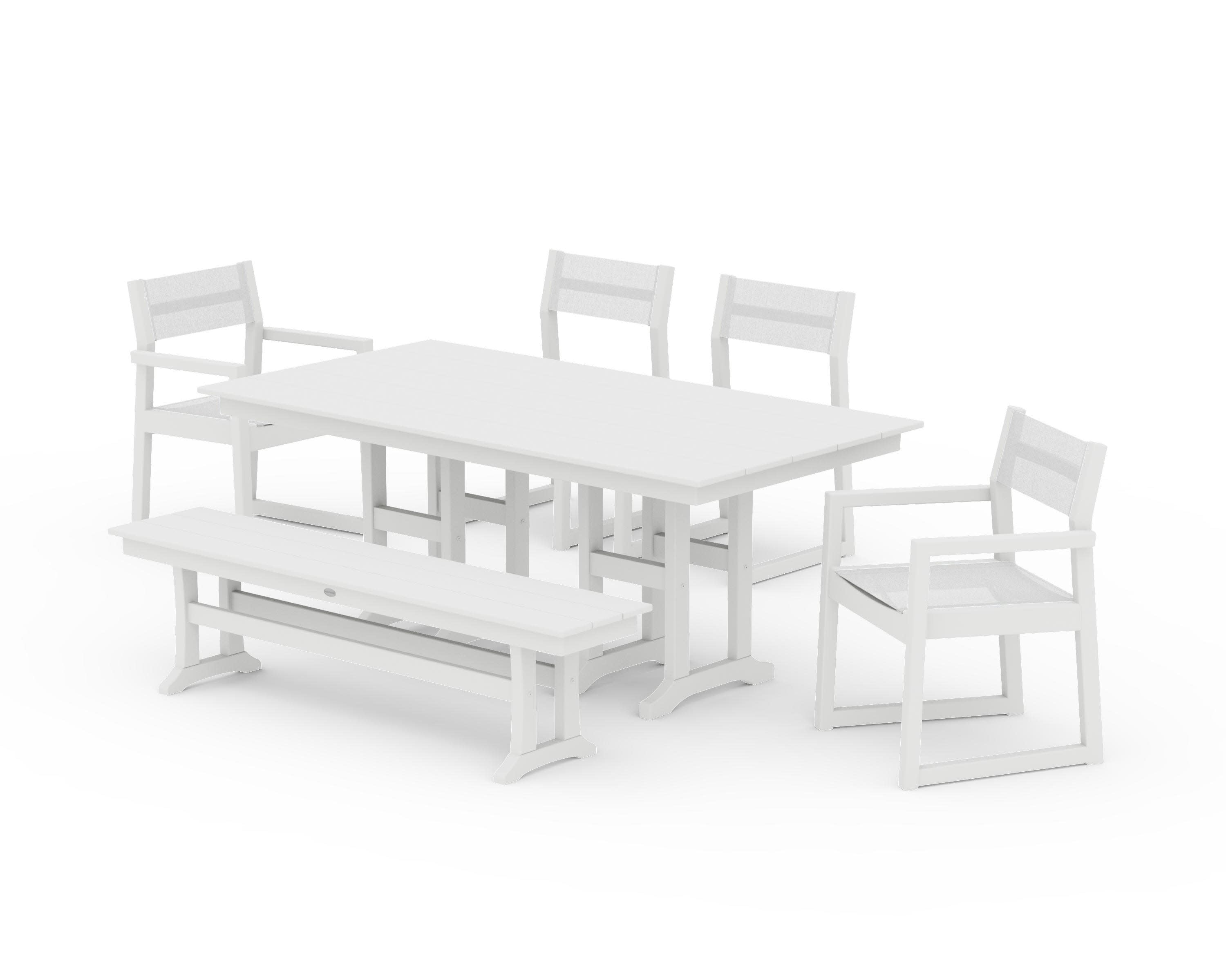 EDGE Sling 6-Piece Farmhouse Dining Set in White / White Sling