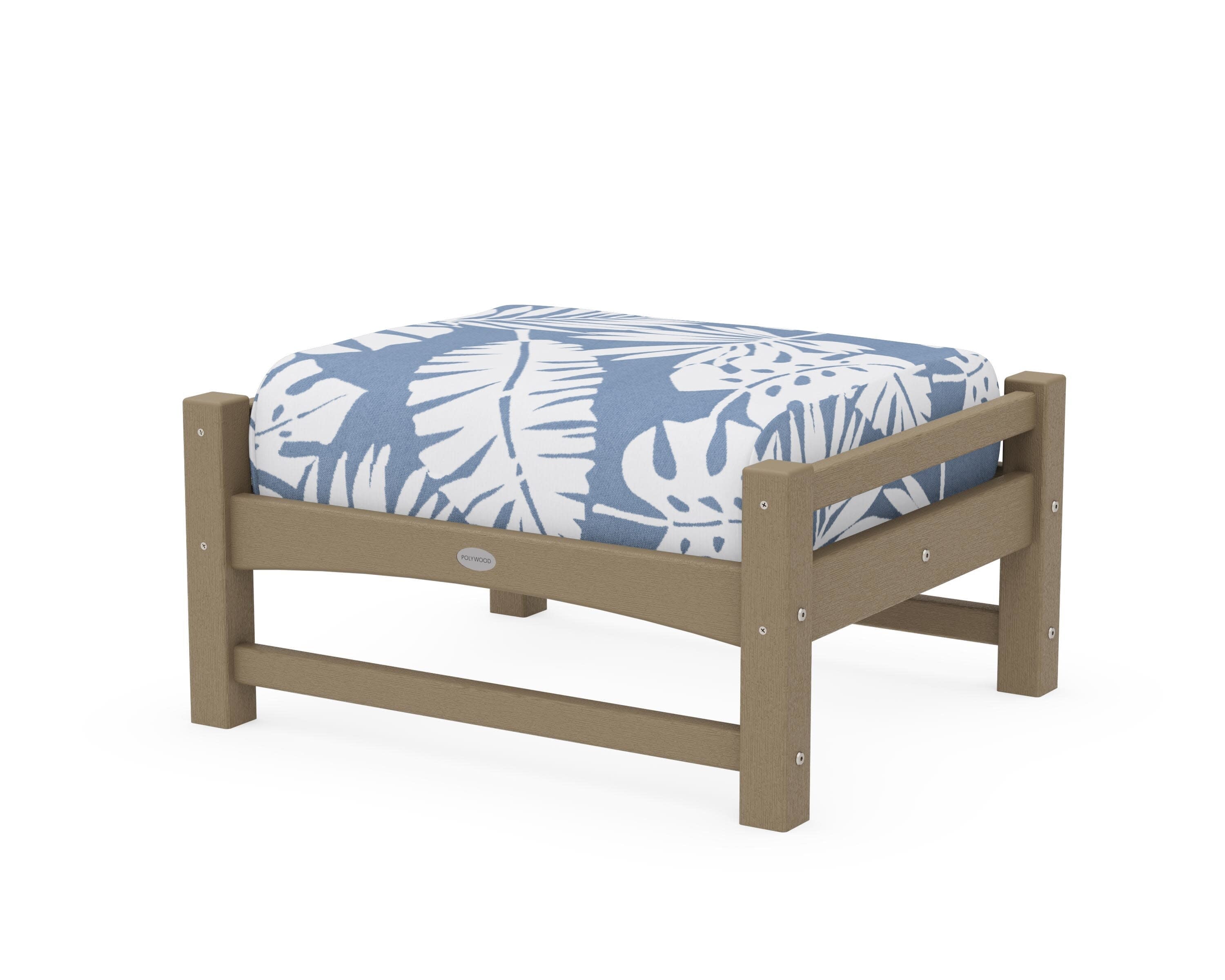 Club Ottoman in Vintage Sahara / Leaf Sky Blue