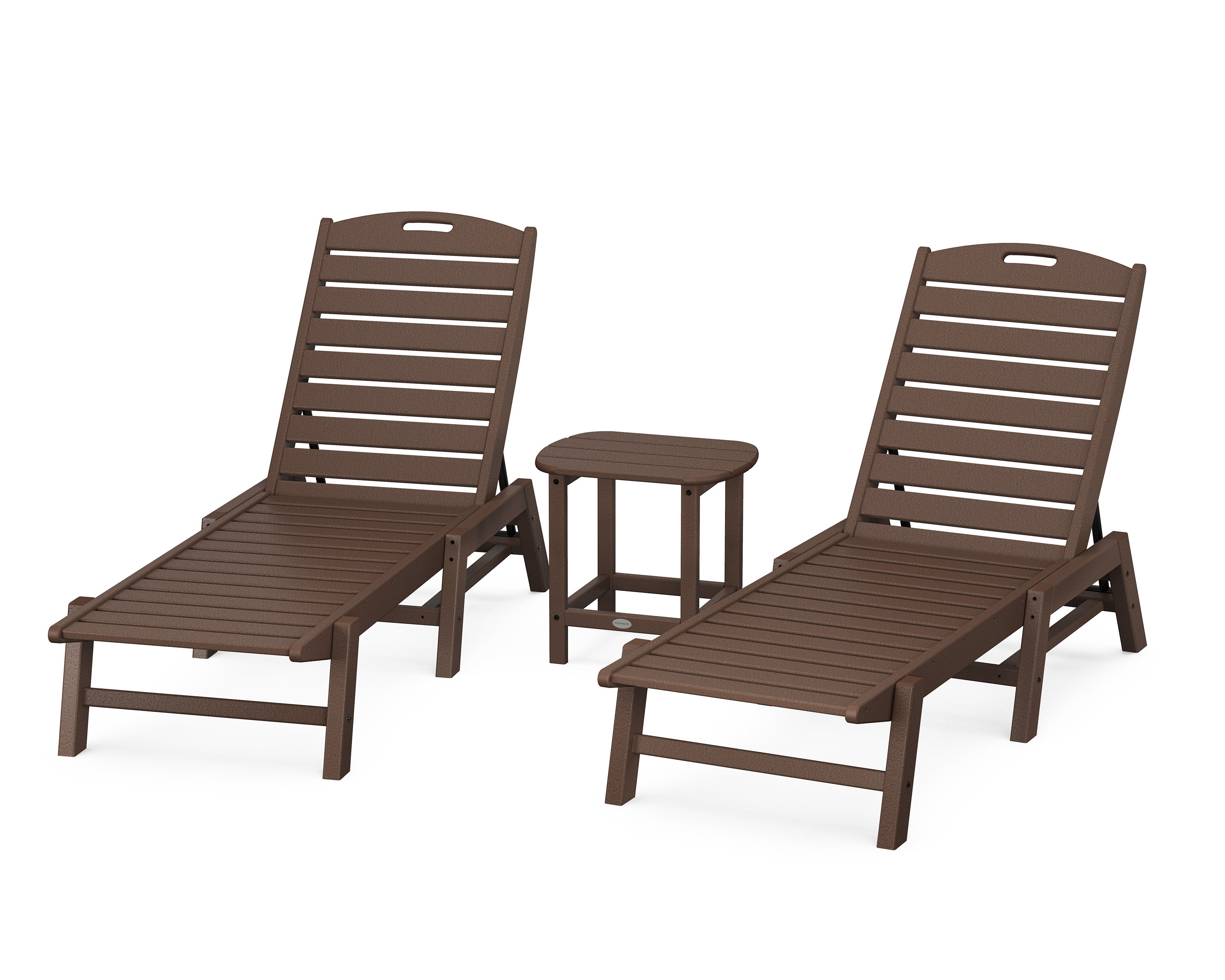 Nautical 3-Piece Chaise Lounge Set with South Beach 18" Side Table in Mahogany