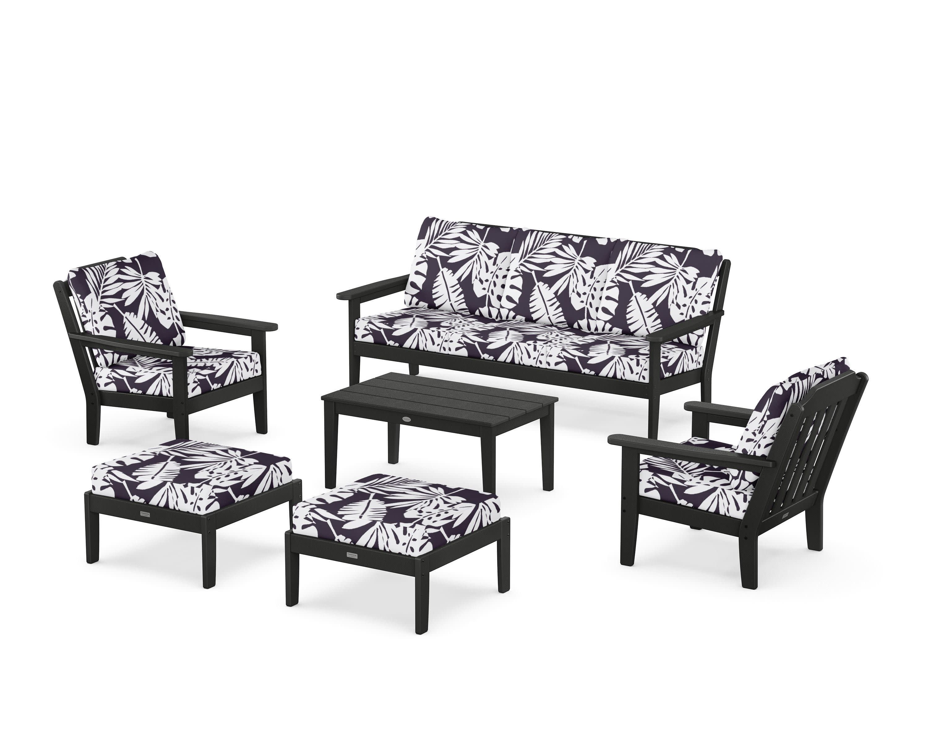 Cottage 6-Piece Lounge Sofa Set in Black / Leaf Navy