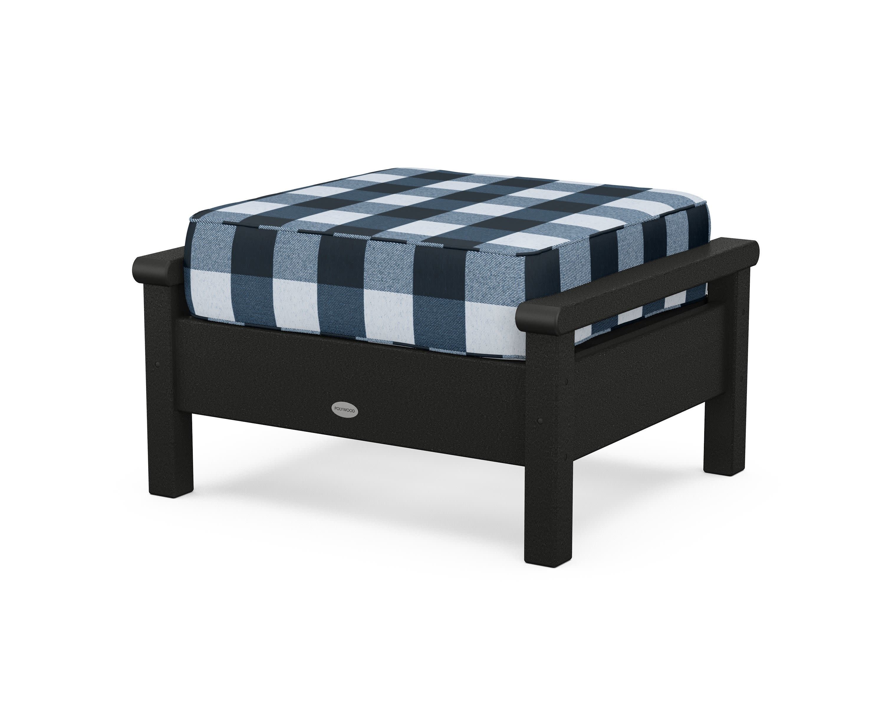 Harbour Deep Seating Ottoman in Black / Buffalo Plaid Marine Indigo