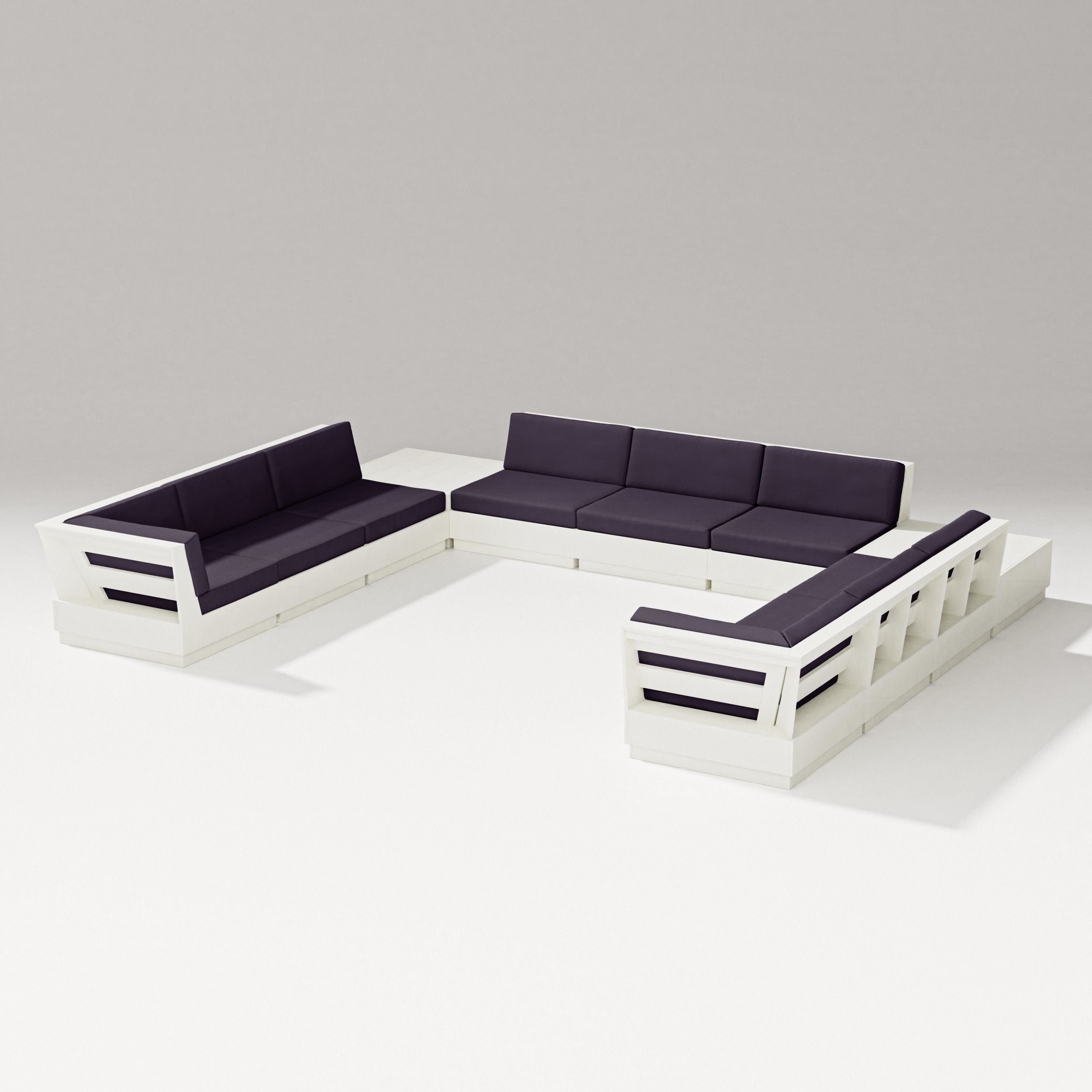 Elevate 11-Piece U-Shaped Sofa Sectional in Vintage White / Navy Linen