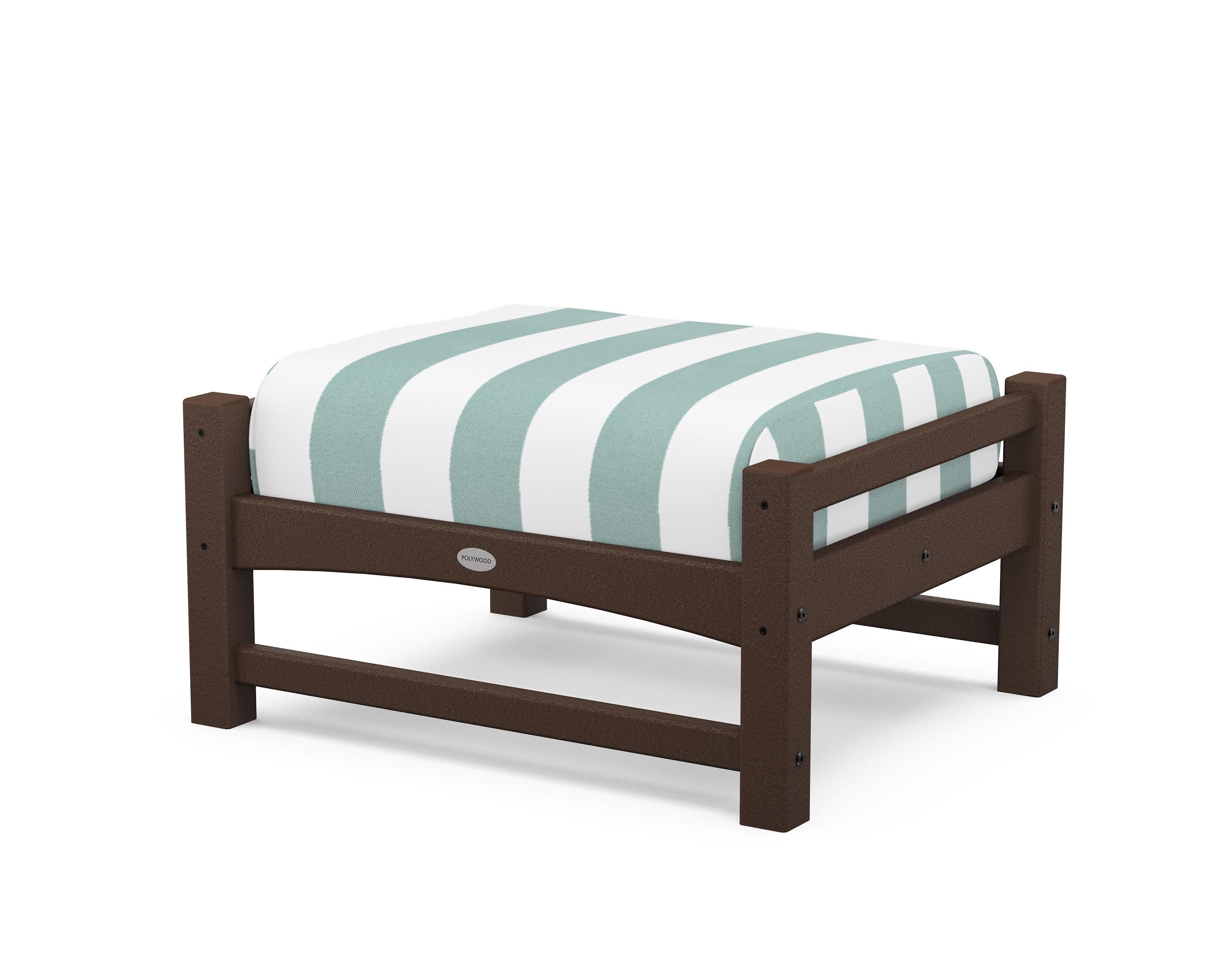 Club Ottoman in Mahogany / Cabana Stripe Glacier Spa
