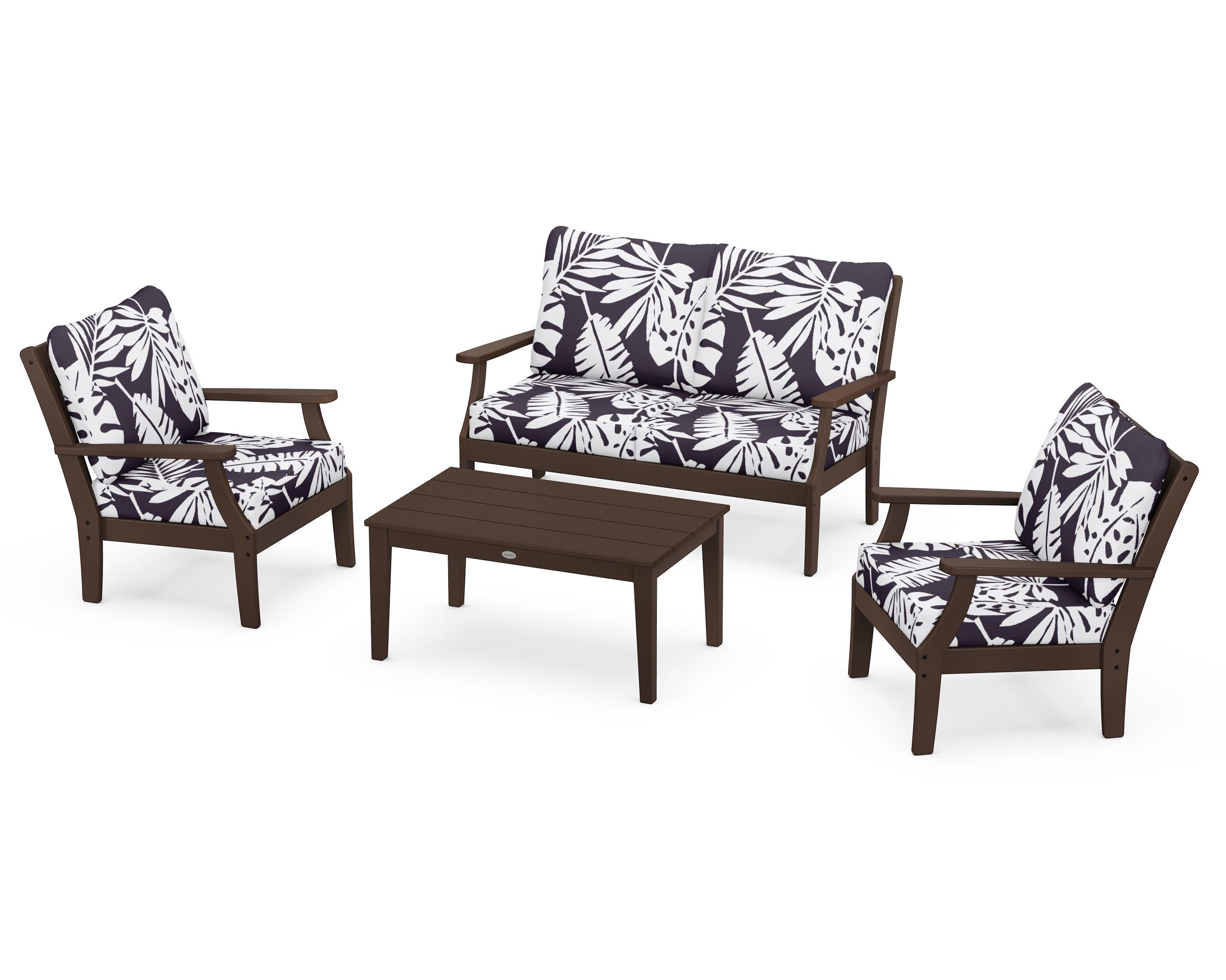 Braxton 4-Piece Deep Seating Chair Set in Mahogany / Leaf Navy