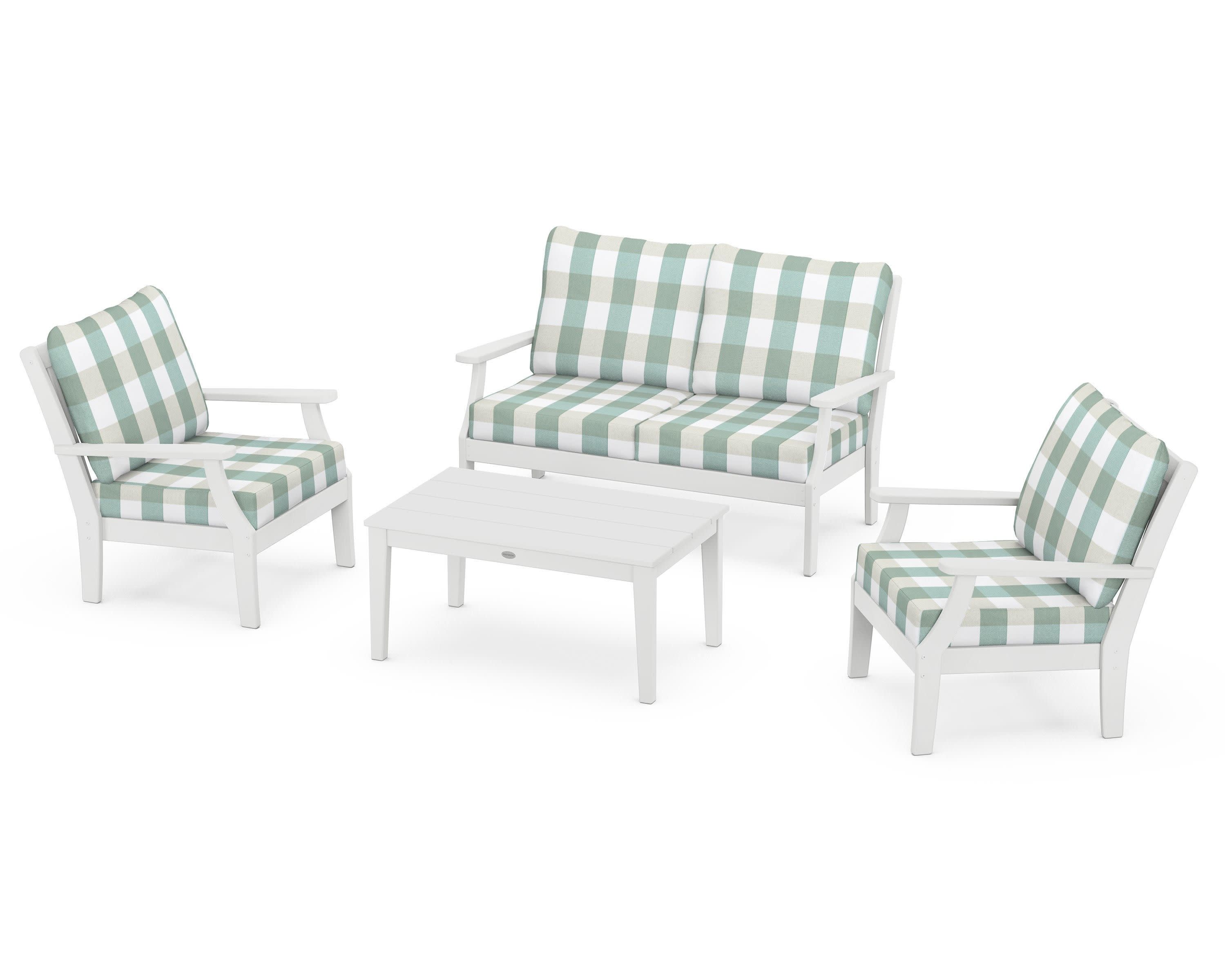 Braxton 4-Piece Deep Seating Chair Set in White / Buffalo Plaid Glacier Spa