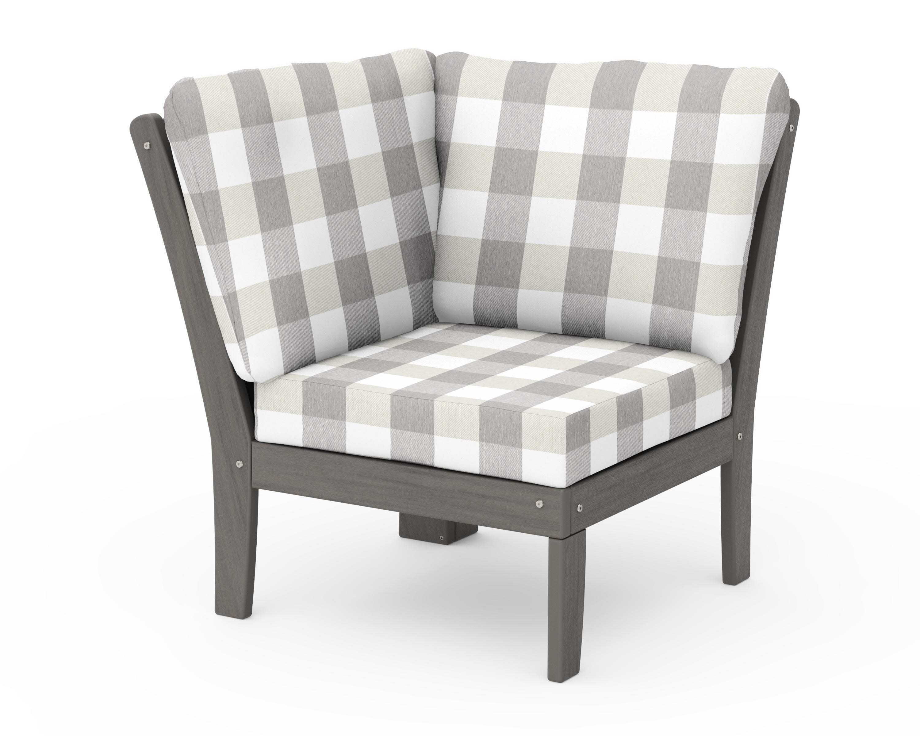 Braxton Modular Corner Chair in Driftwood / Buffalo Plaid Grey Mist
