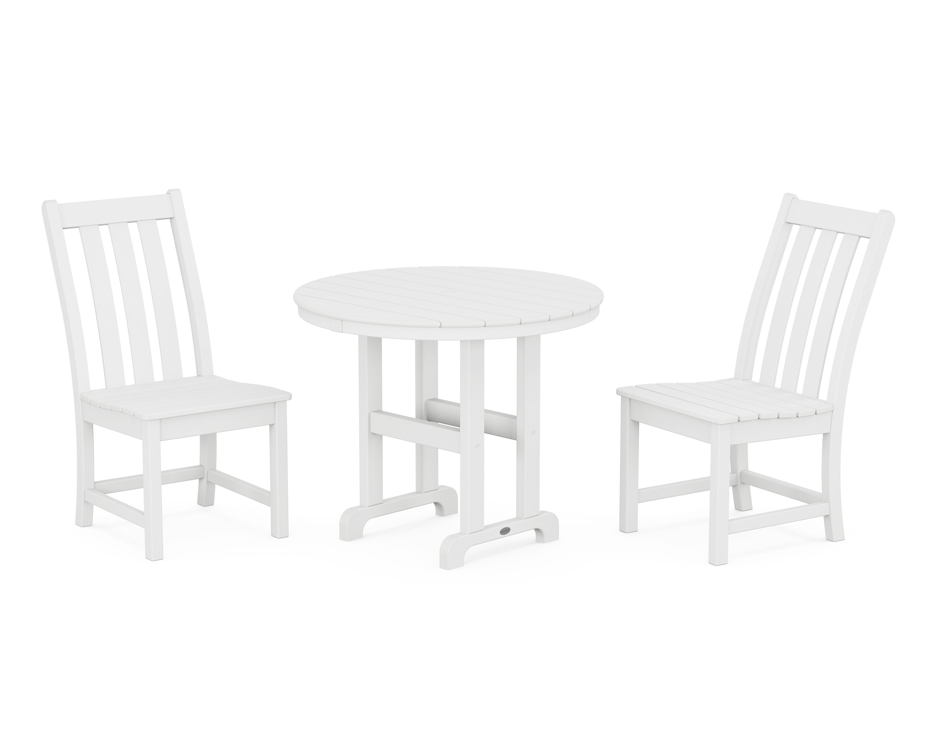 Vineyard Side Chair 3-Piece Round Dining Set in White