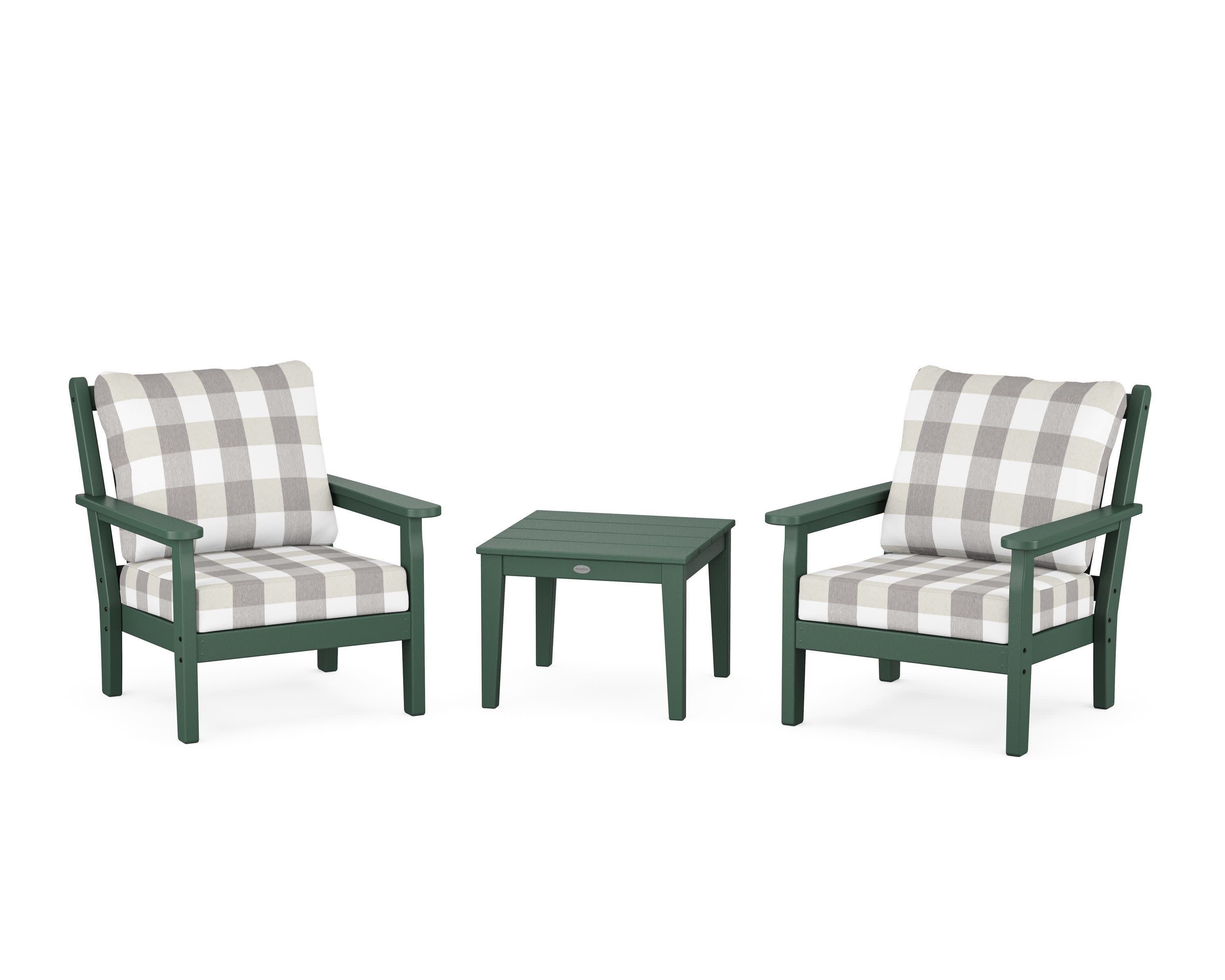 Chippendale 3-Piece Deep Seating Set in Green / Buffalo Plaid Grey Mist