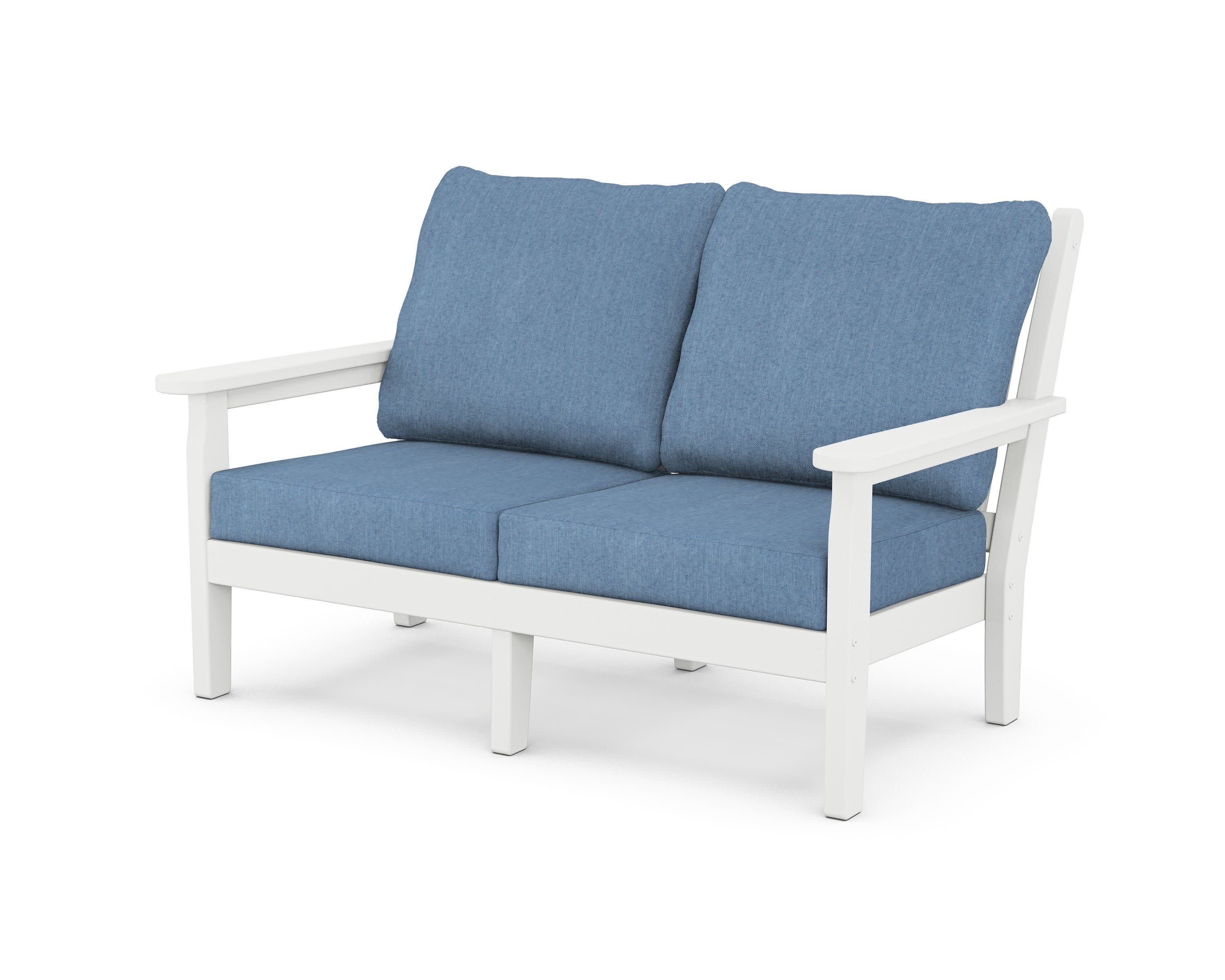 Chippendale Deep Seating Loveseat in White / Sky Blue
