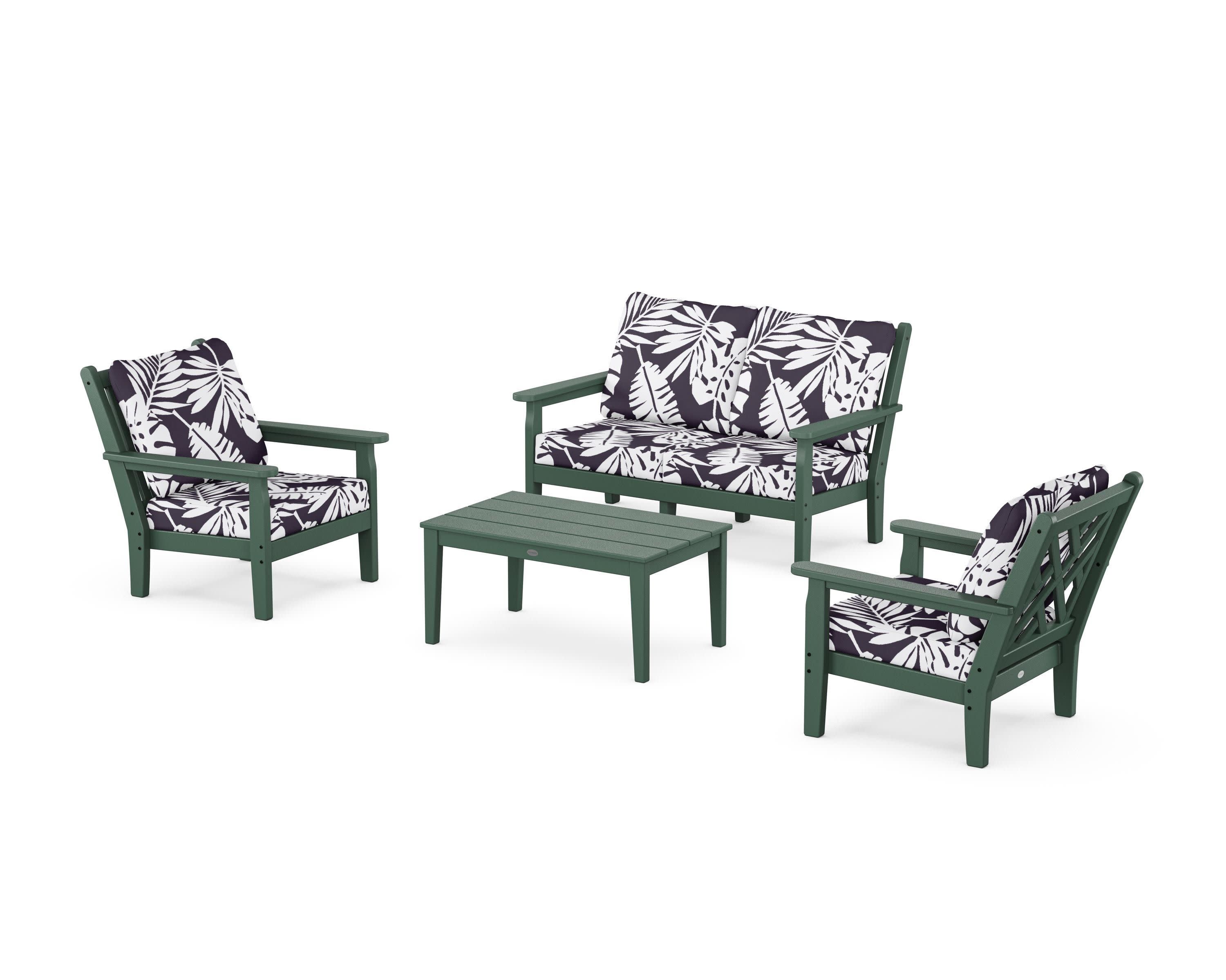Chippendale 4-Piece Deep Seating Set with Loveseat in Green / Leaf Navy