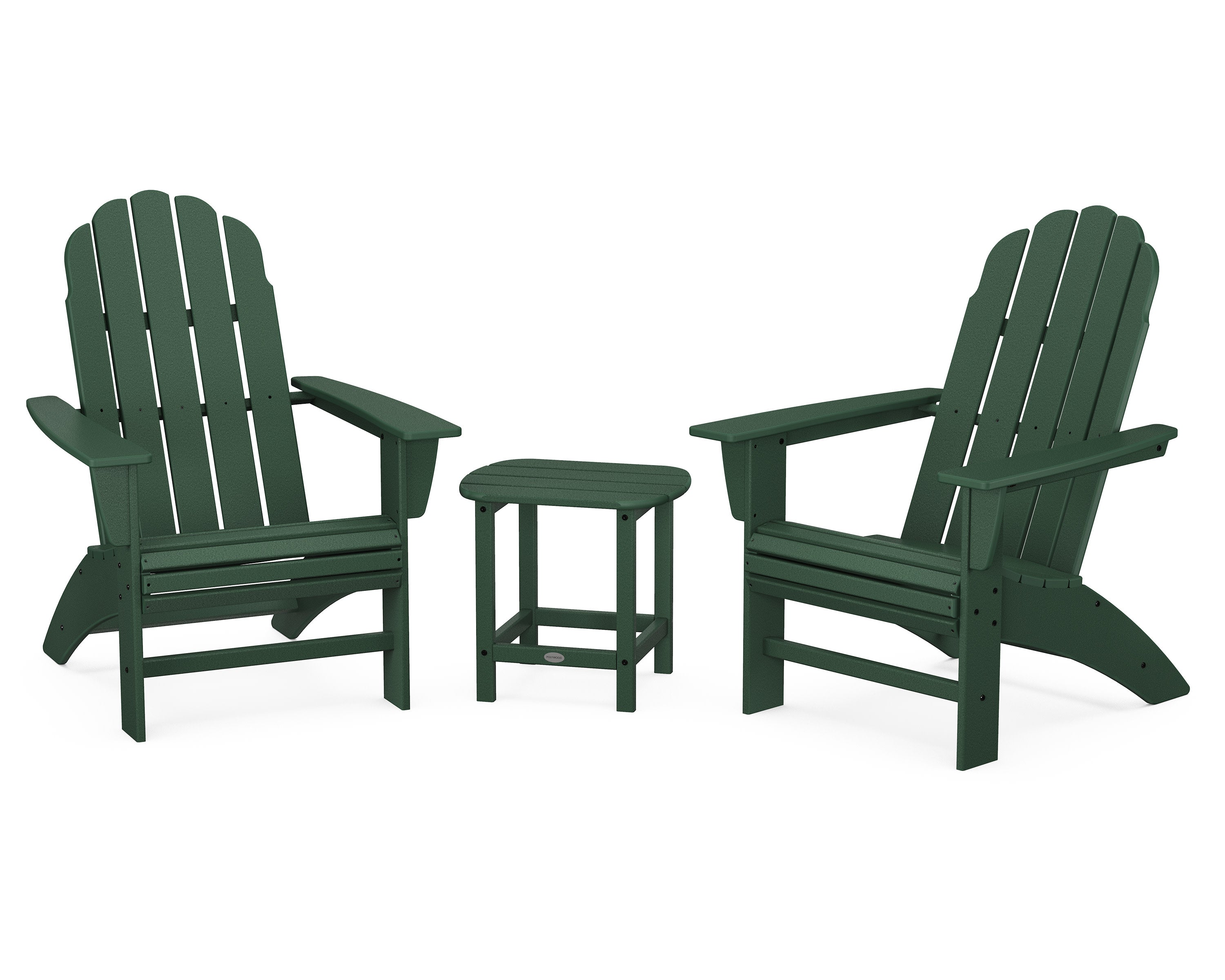 Vineyard 3-Piece Curveback Adirondack Set with South Beach 18" Side Table in Green