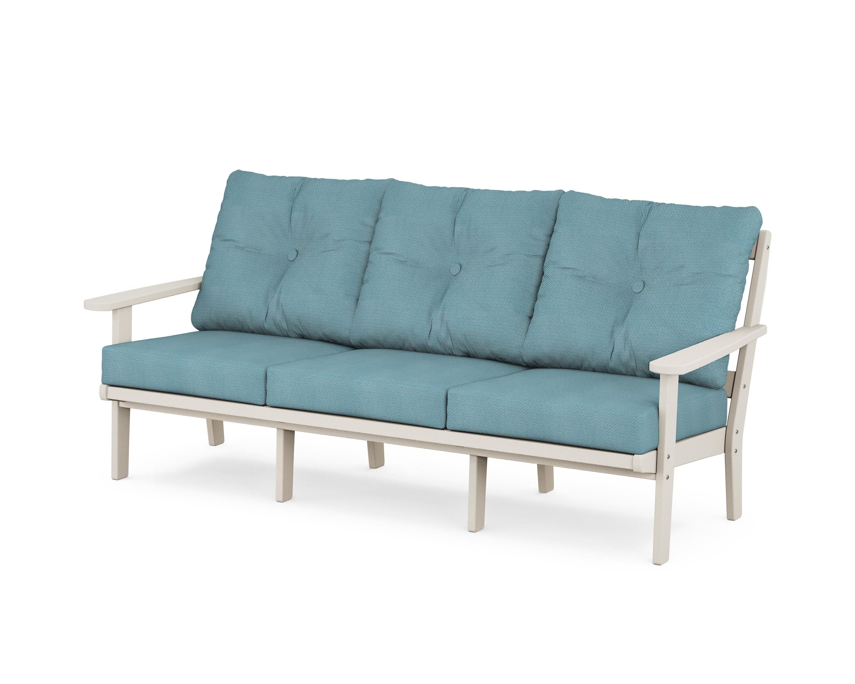 Mission Deep Seating Sofa in Sand / Lattice Sky Blue