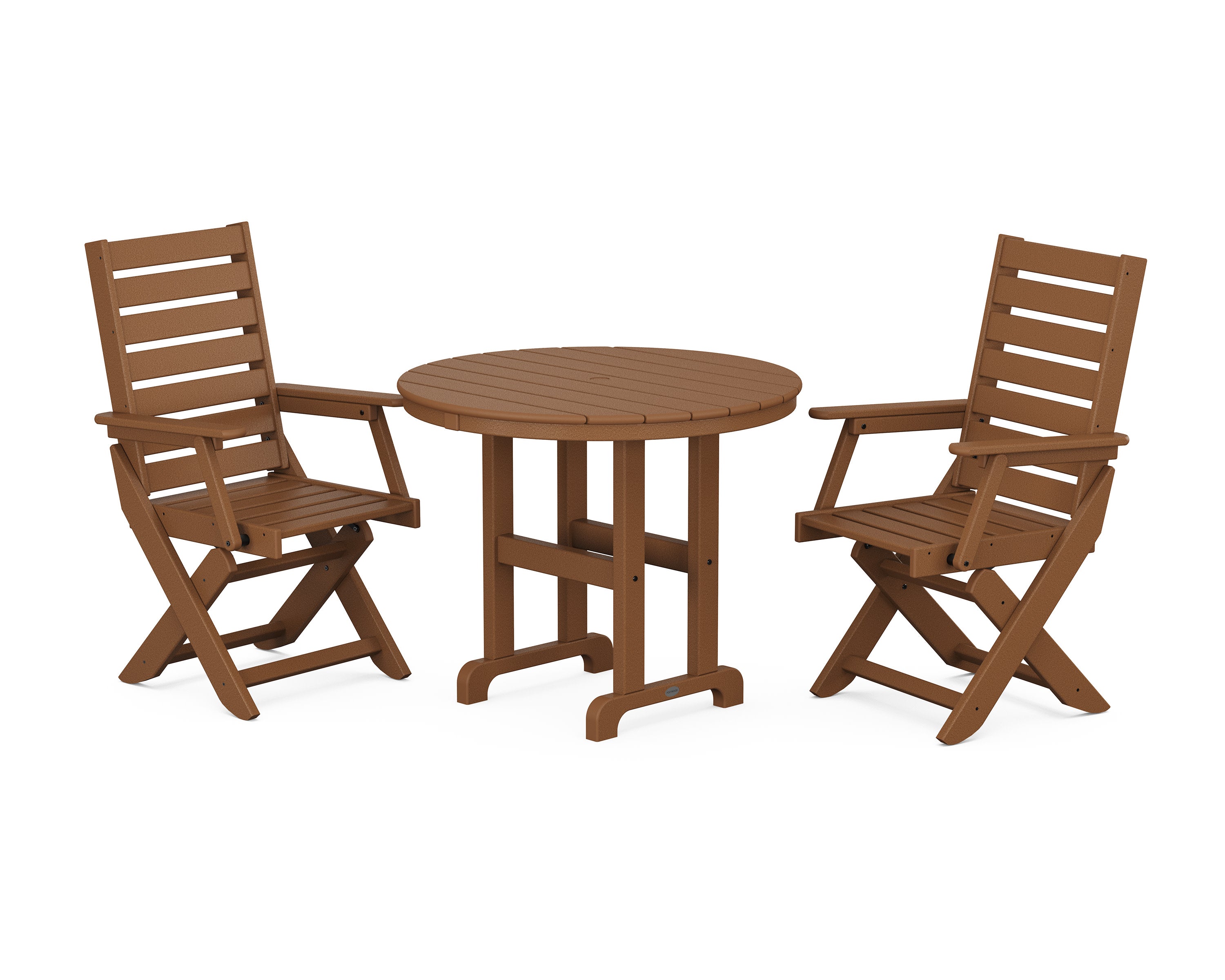 Captain Folding Chair 3-Piece Round Dining Set in Teak