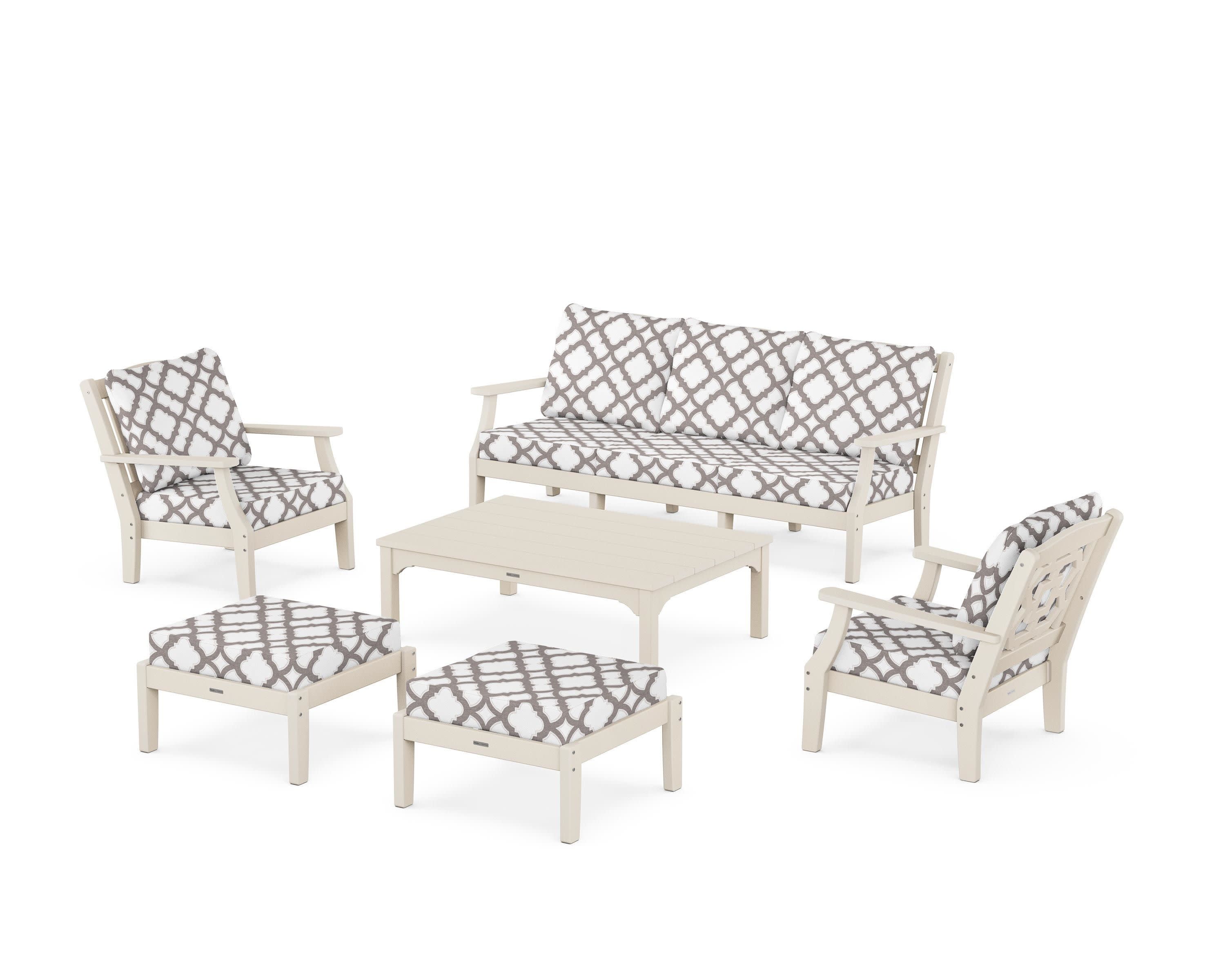 Chinoiserie 6-Piece Lounge Sofa Set in Sand / Trellis Grey Mist
