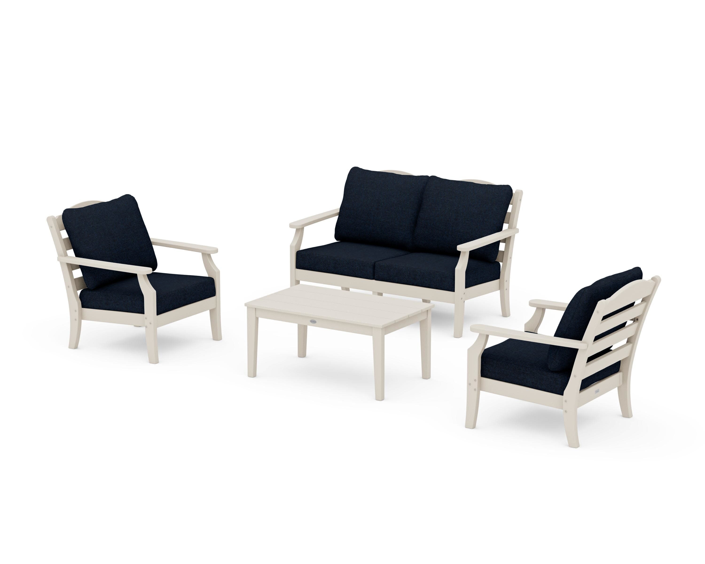 Savannah 4-Piece Deep Seating Set with Loveseat in Sand / Marine Indigo