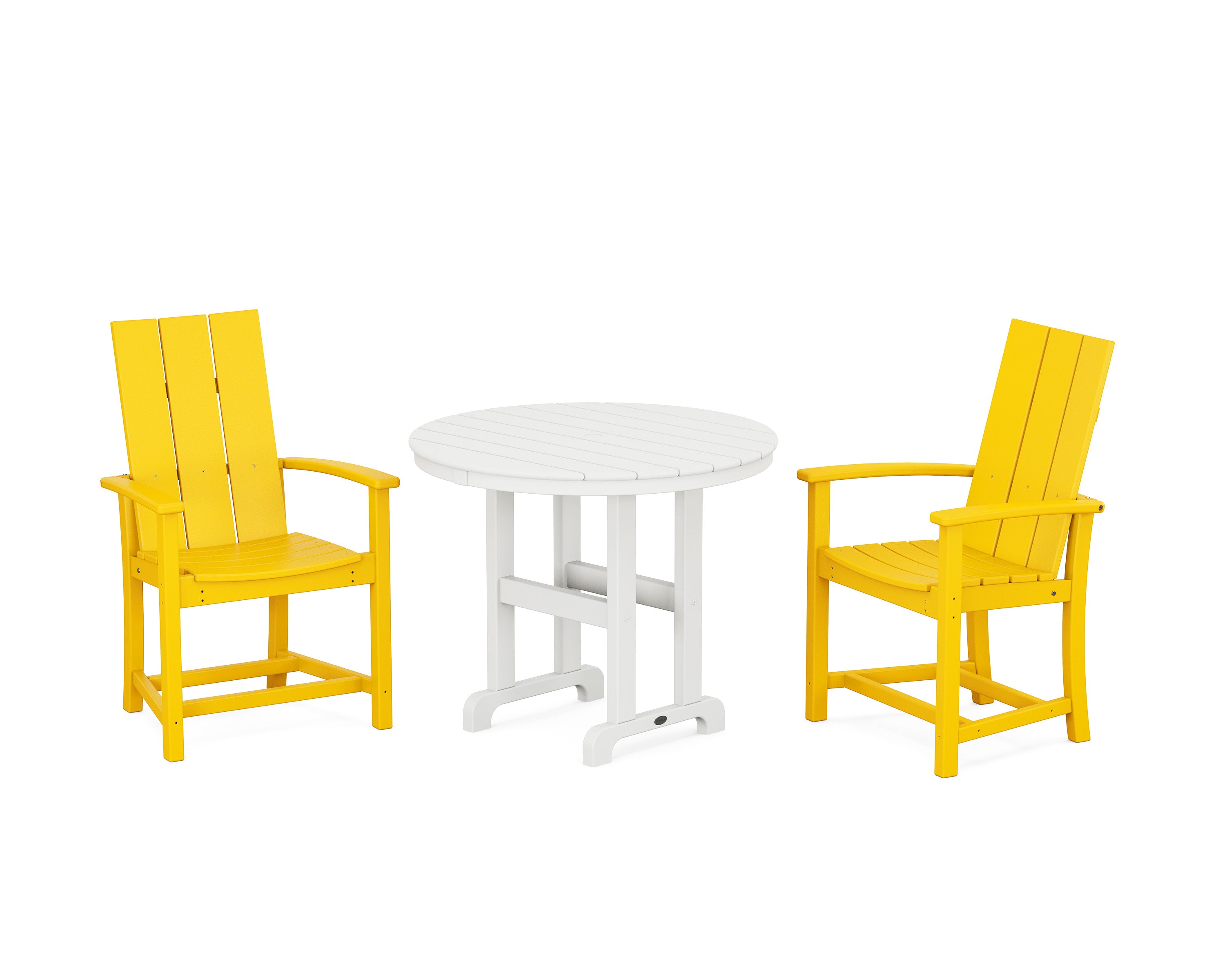 Modern Adirondack 3-Piece Round Farmhouse Dining Set in Lemon / White
