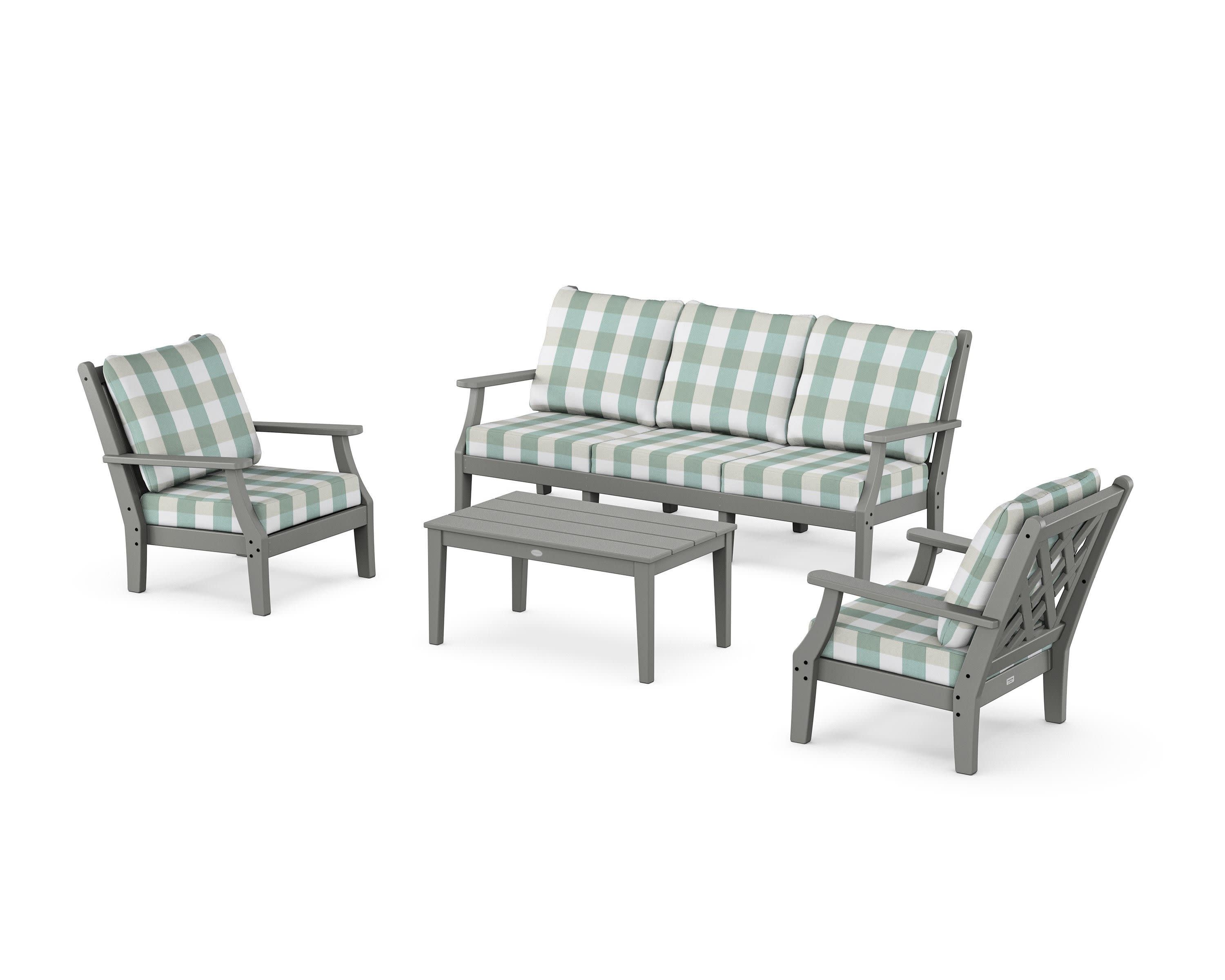 Wovendale 4-Piece Deep Seating Set with Sofa in Slate Grey / Buffalo Plaid Glacier Spa