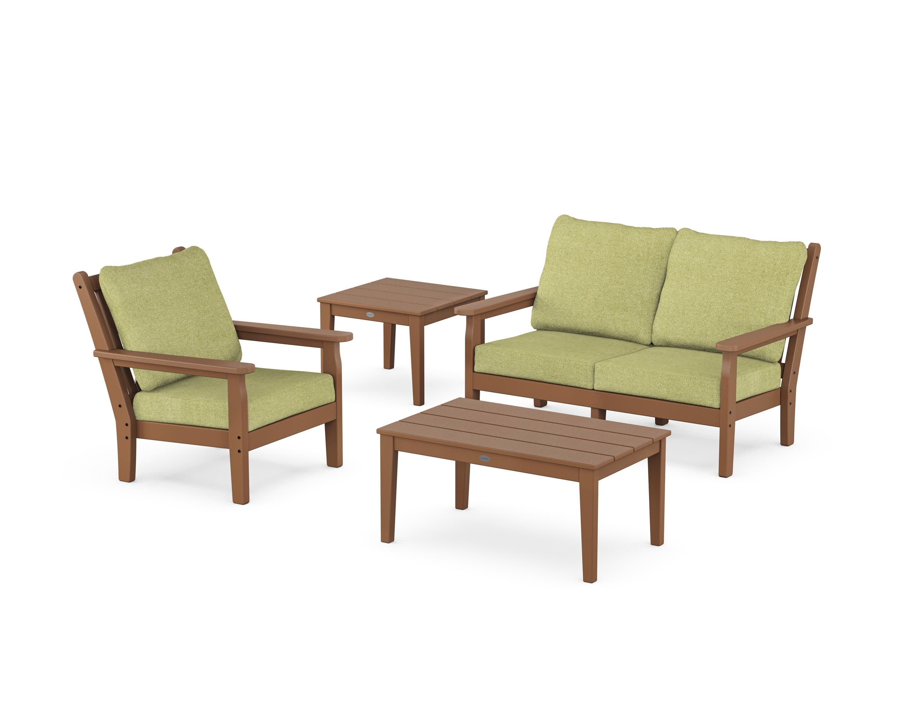 Chippendale 4-Piece Deep Seating Set in Teak / Chartreuse Boucle