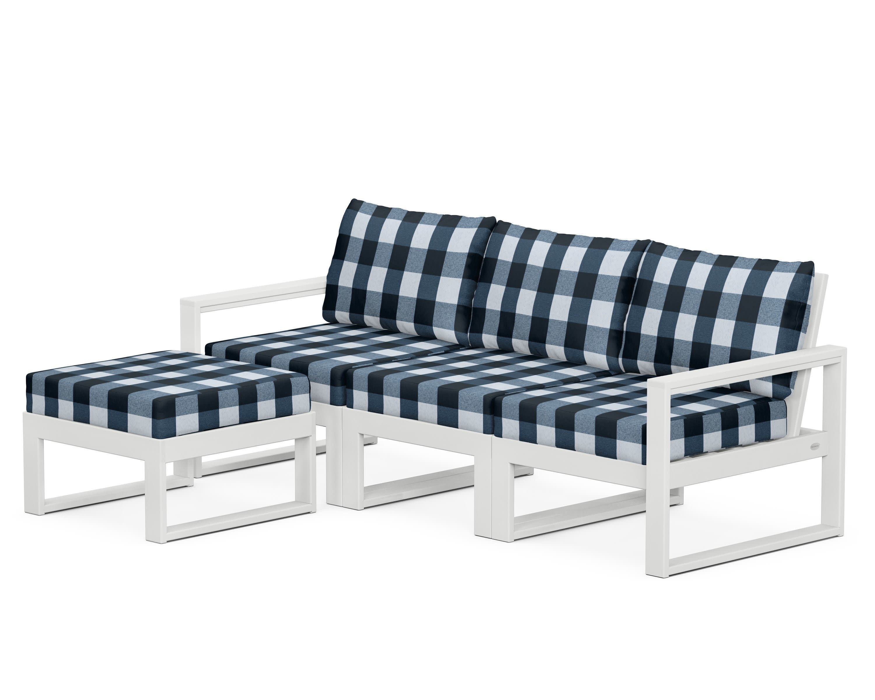 EDGE 4-Piece Modular Deep Seating Set with Ottoman in White / Buffalo Plaid Marine Indigo