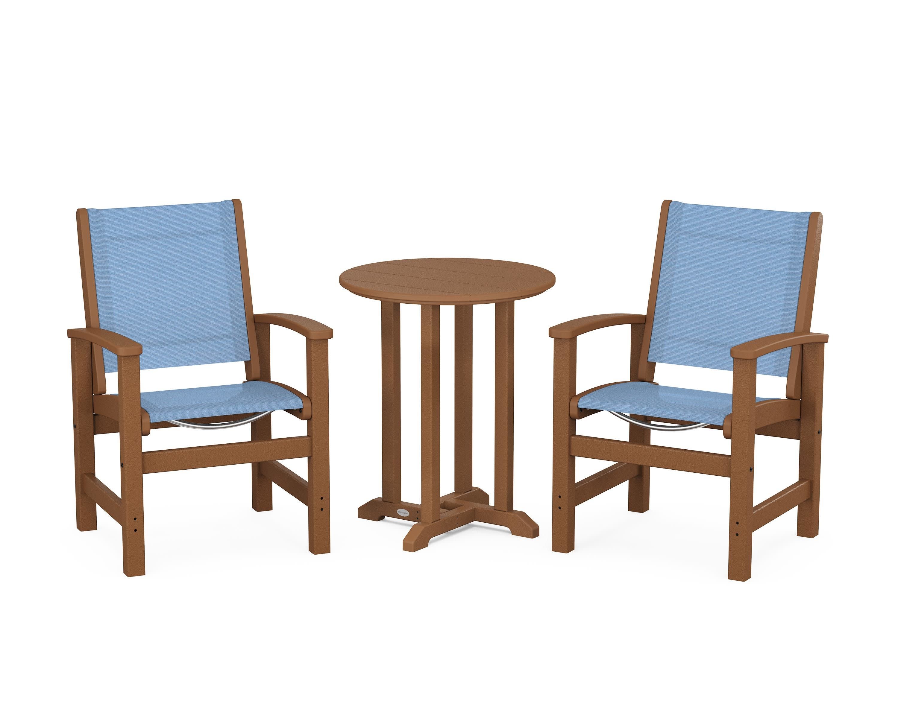 Coastal 3-Piece Round Bistro Dining Set in Teak / Poolside Sling