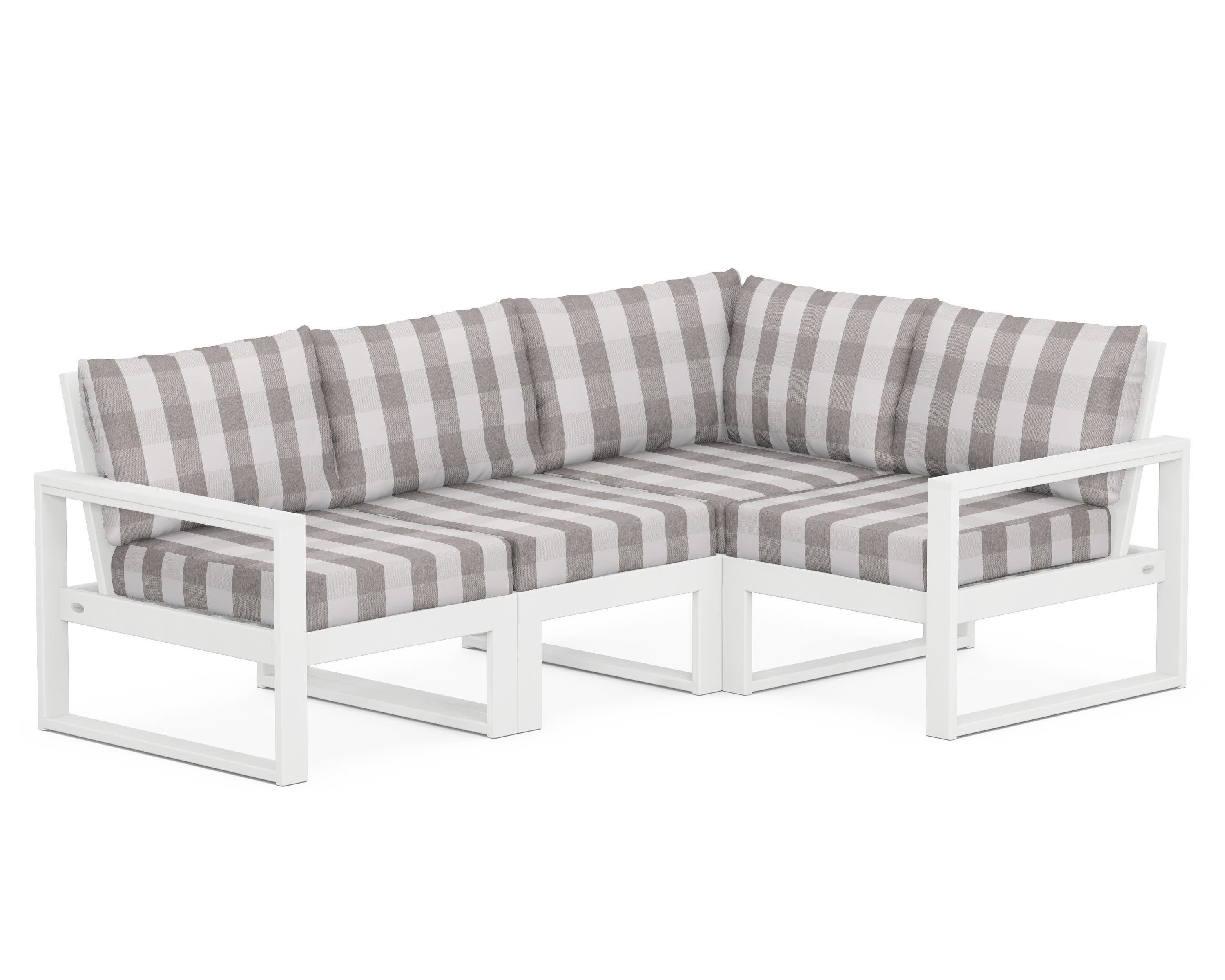 EDGE 4-Piece Modular Deep Seating Set in White / Buffalo Plaid Grey Mist