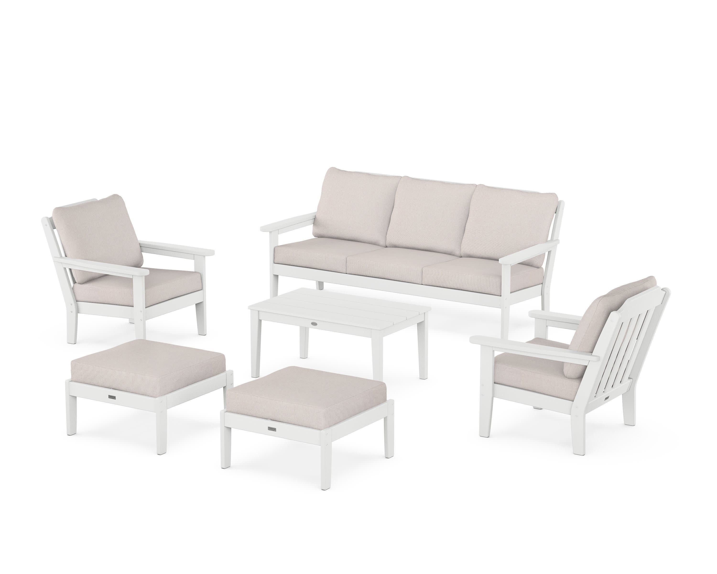 Cottage 6-Piece Lounge Sofa Set in White / Dune Burlap