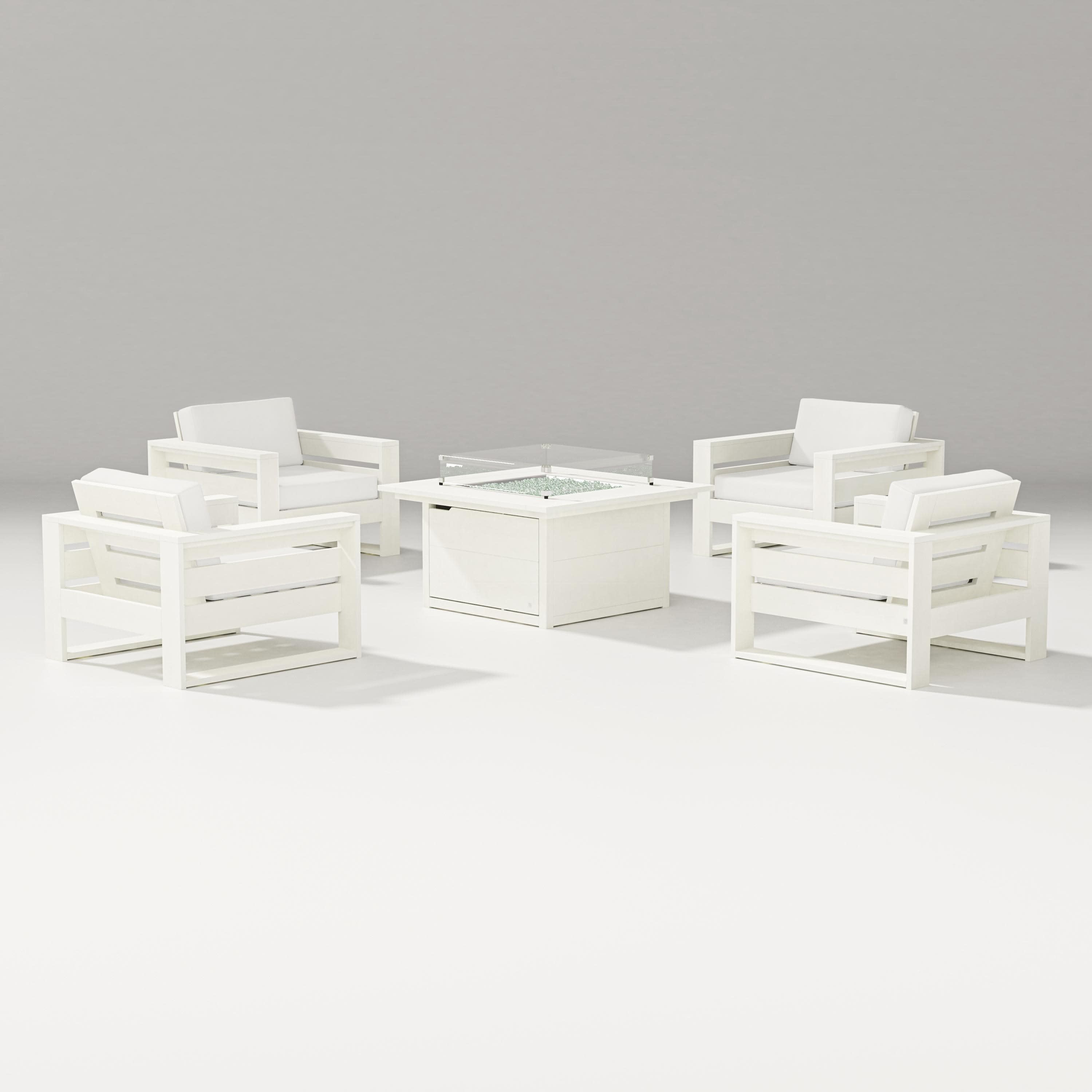 Latitude 5-Piece Lounge Fire Table Set in Vintage White / Natural Linen