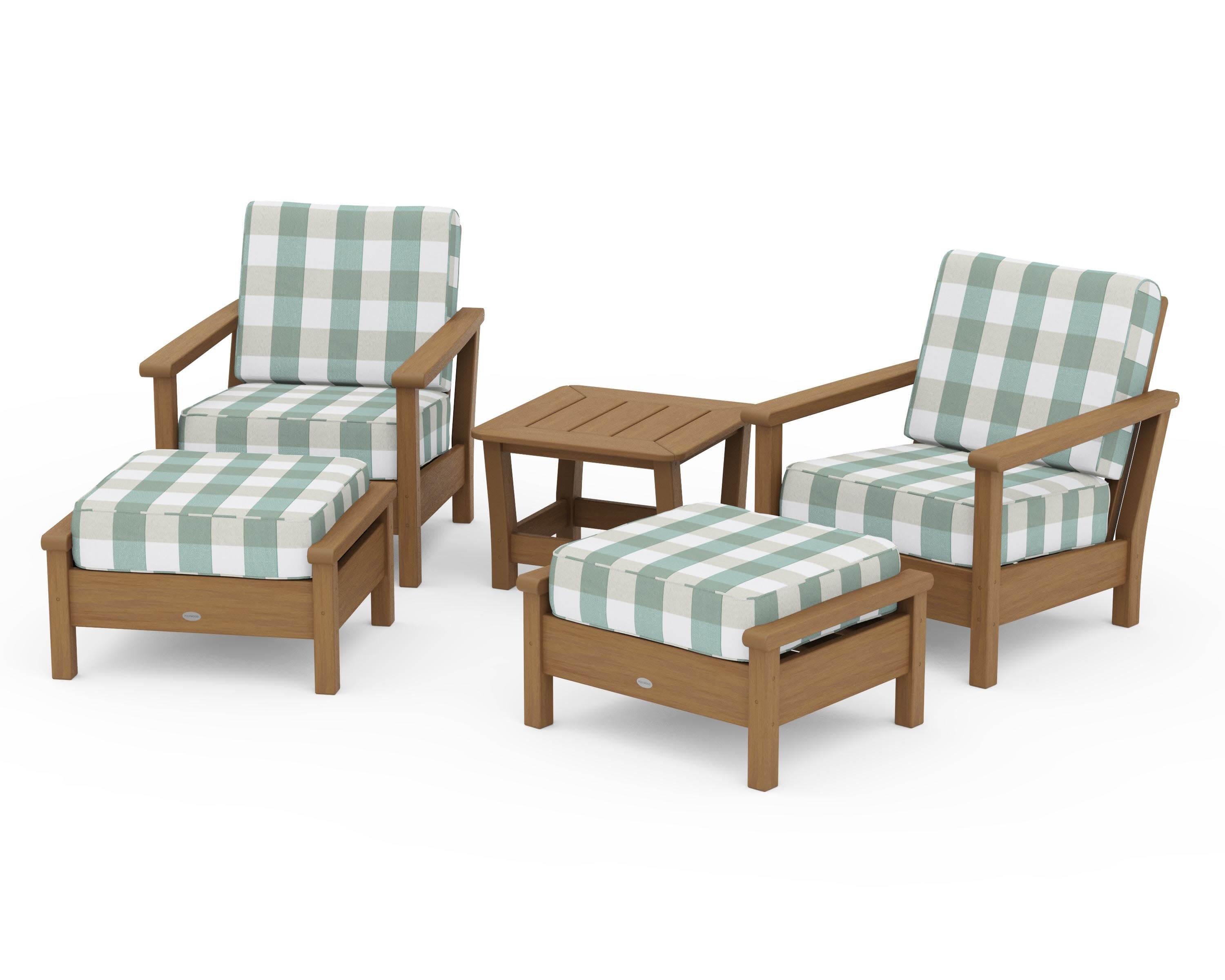 Harbour 5-Piece Deep Seating Chair Set in Natural / Buffalo Plaid Glacier Spa