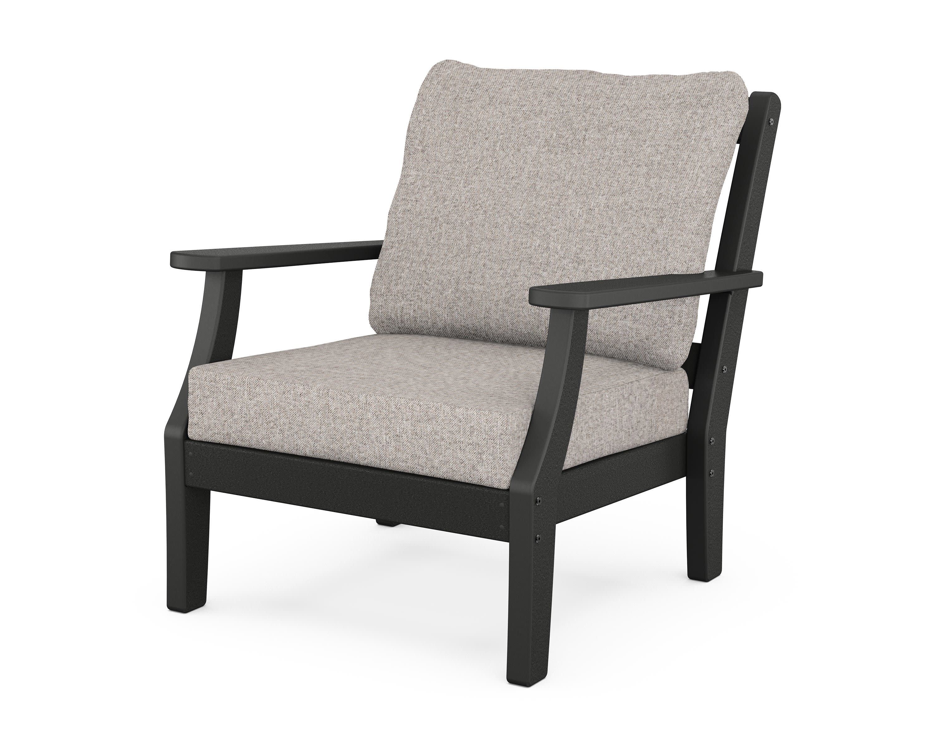 Chinoiserie Deep Seating Chair in Black / Weathered Tweed