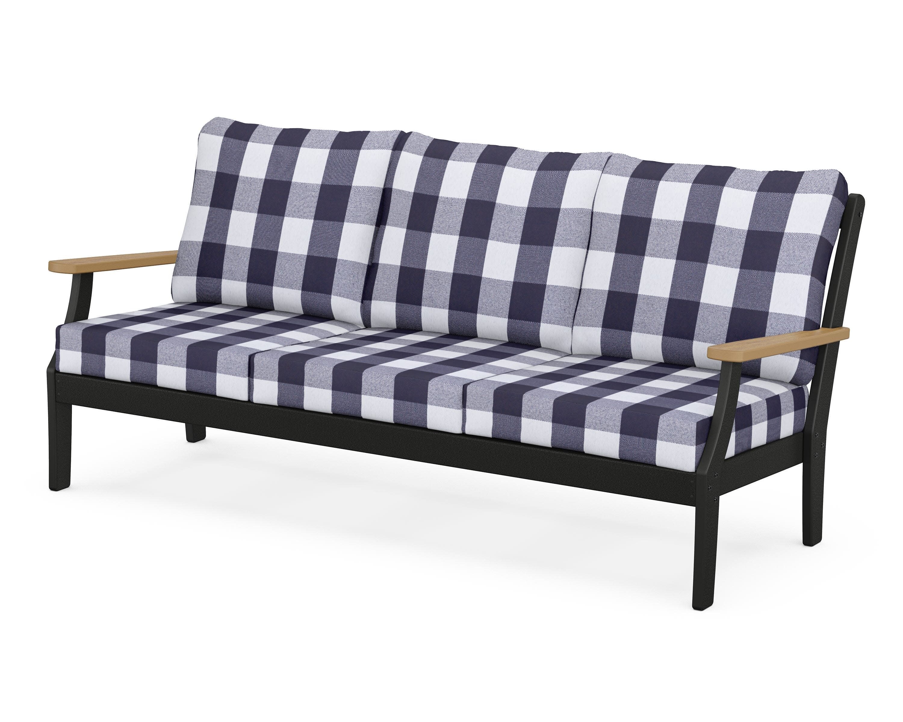Braxton Deep Seating Sofa in Black / Natural / Buffalo Plaid Navy