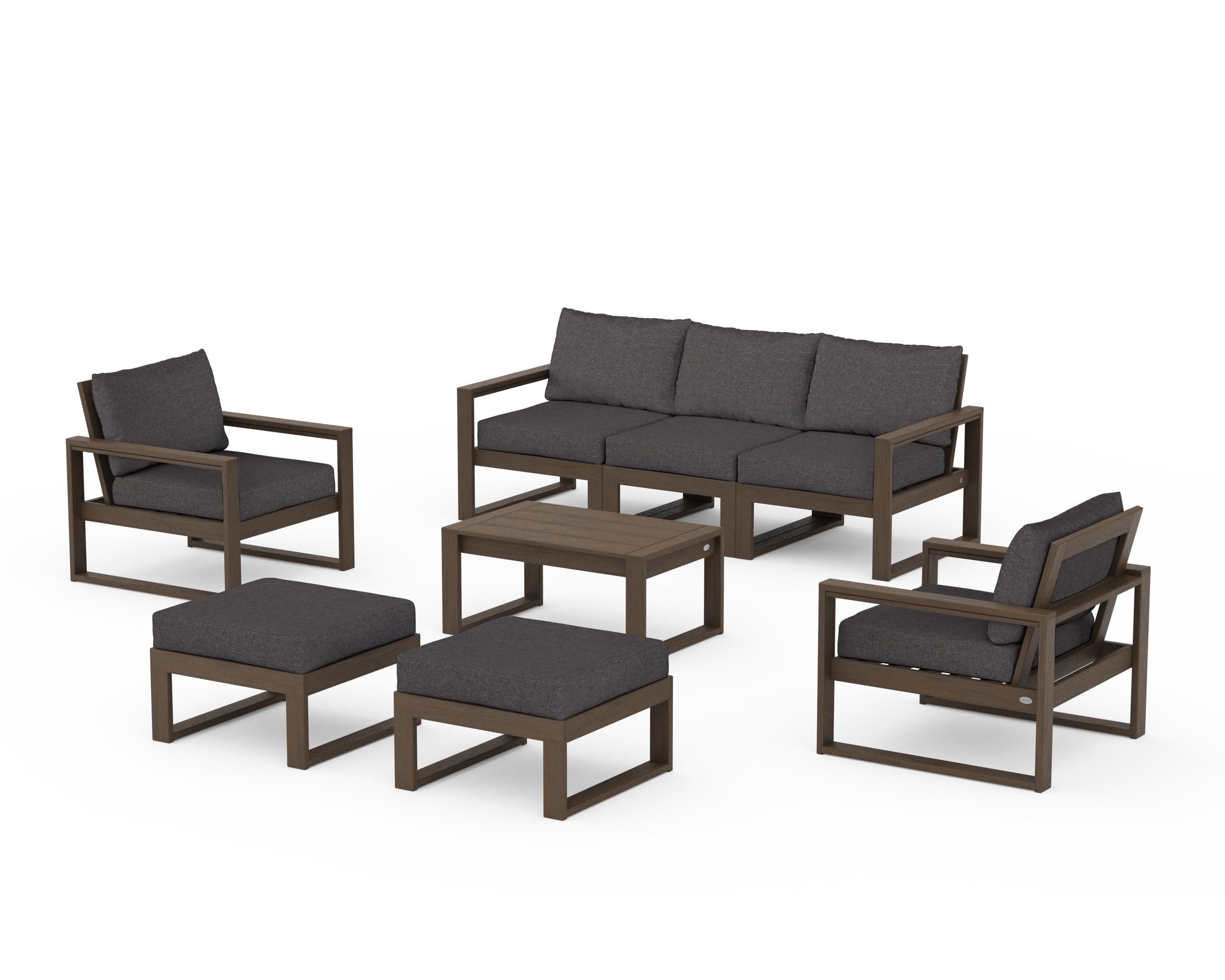 EDGE Sectional 8-Piece Lounge Sofa Set in Kona / Ash Charcoal