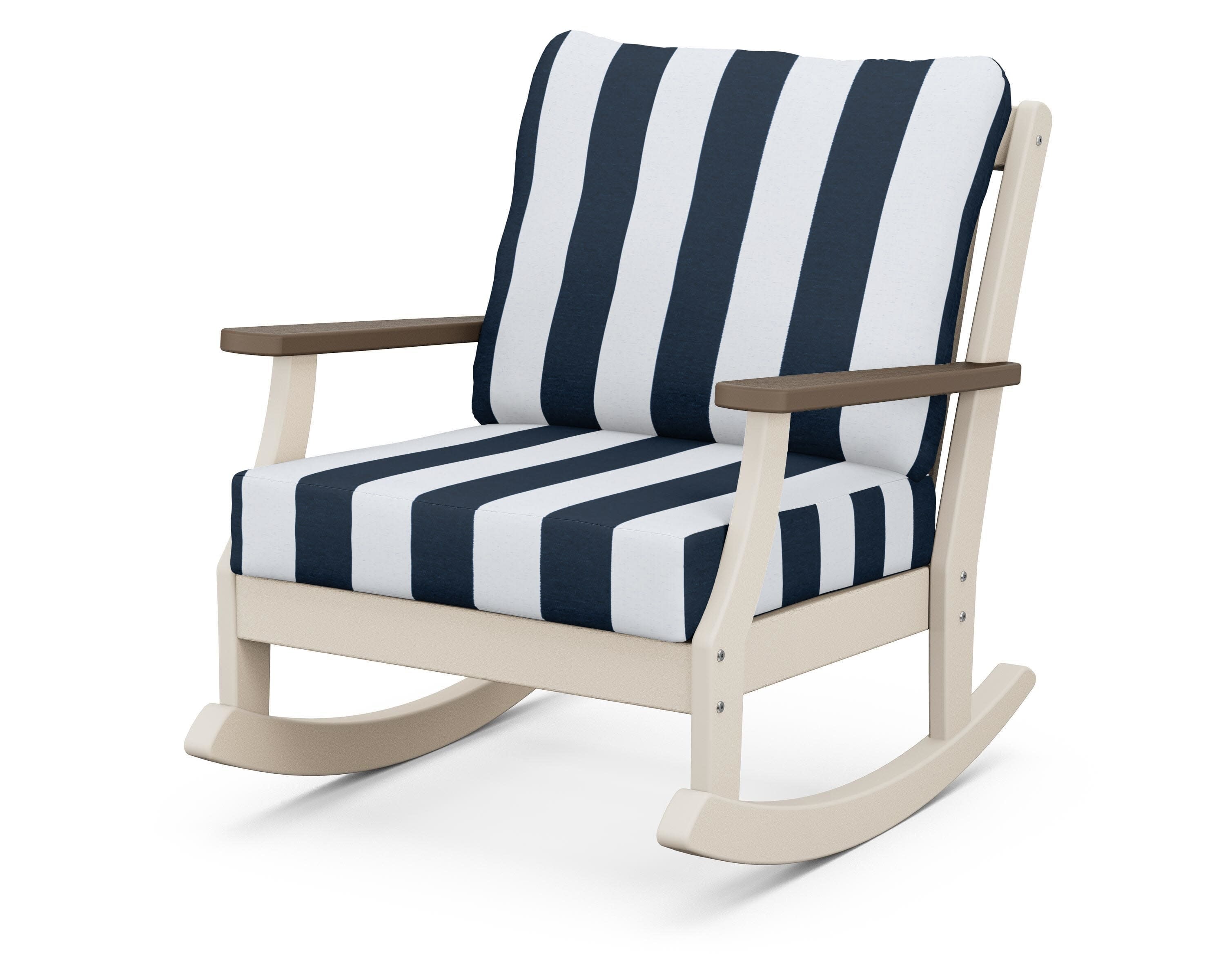 Braxton Deep Seating Rocking Chair in Sand / Kona / Cabana Stripe Marine Indigo