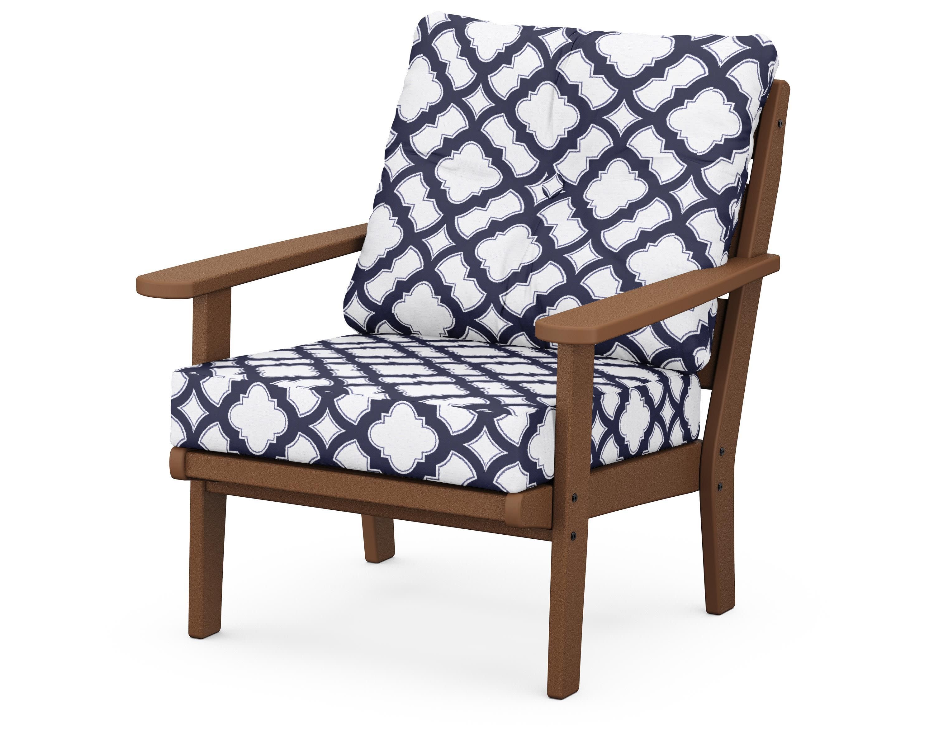 Lakeside Deep Seating Chair in Teak / Trellis Navy