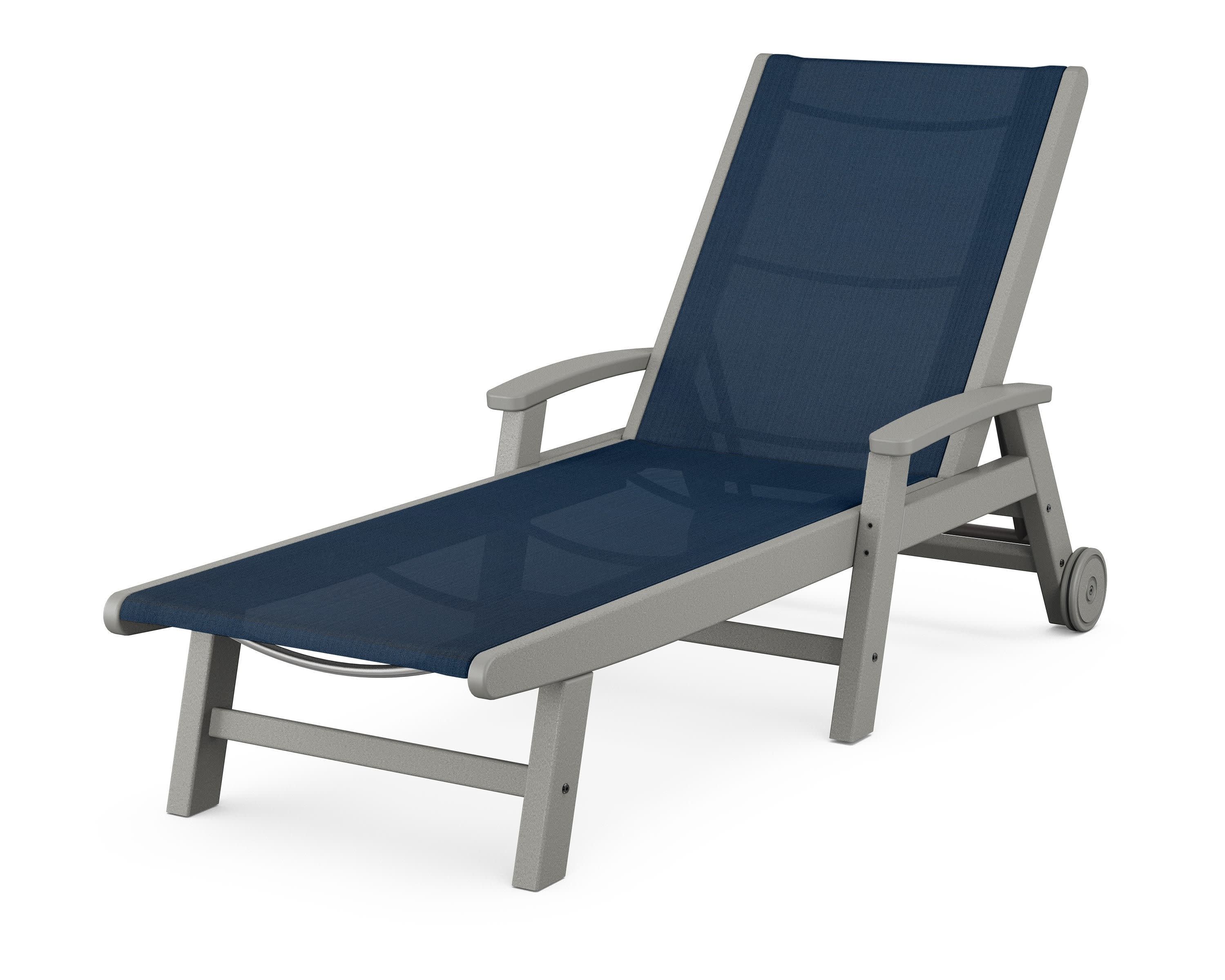Coastal Chaise with Wheels in Slate Grey / Navy Blue Sling