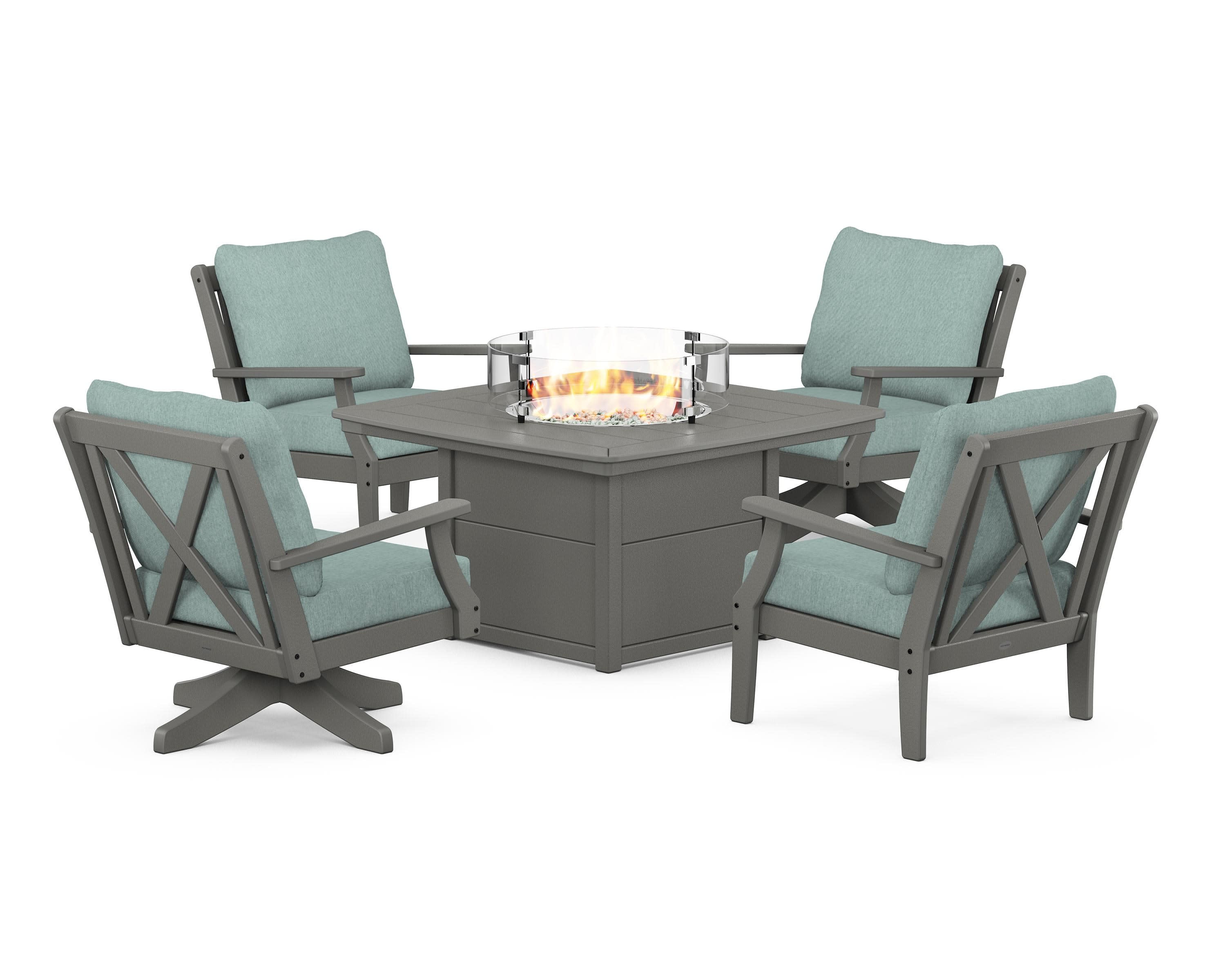 Braxton 5-Piece Deep Seating Set with Fire Table in Slate Grey / Glacier Spa