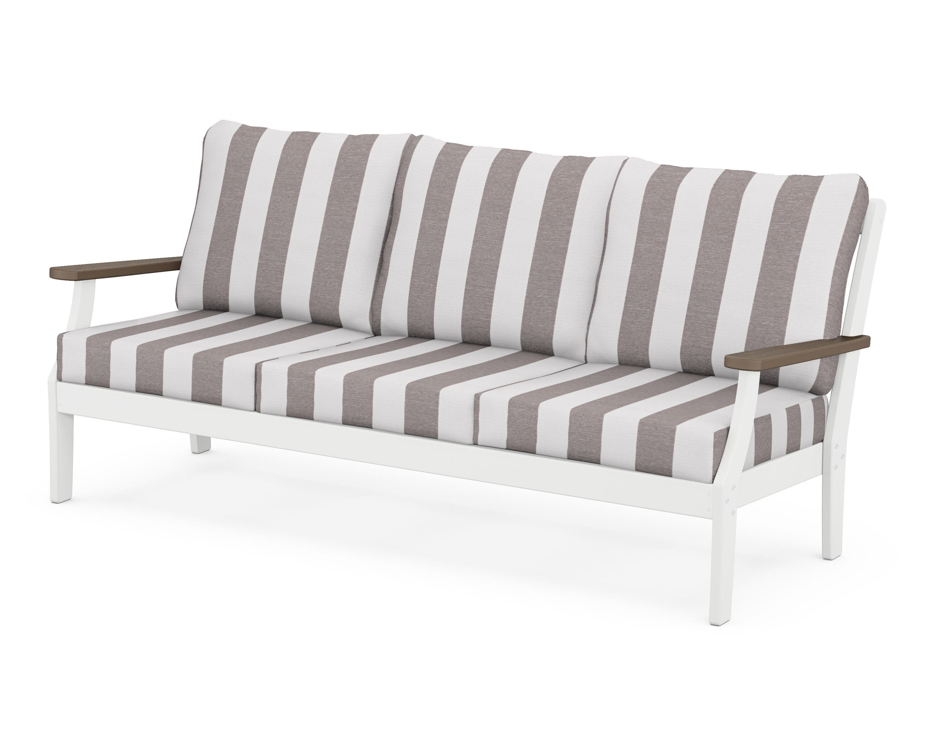 Braxton Deep Seating Sofa in White / Kona / Cabana Stripe Grey Mist