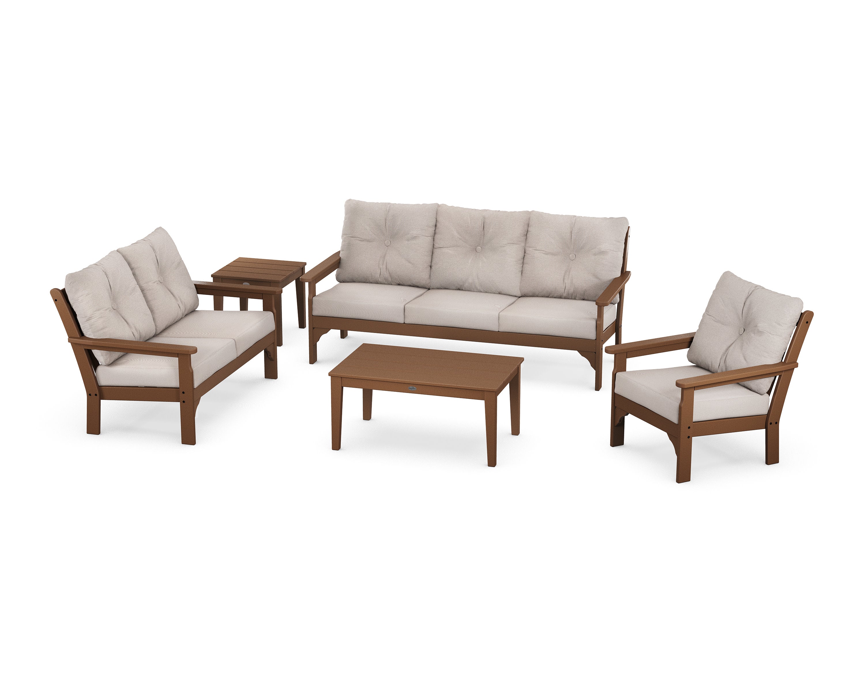 Vineyard 5 Piece Deep Seating Set in Teak / Dune Burlap