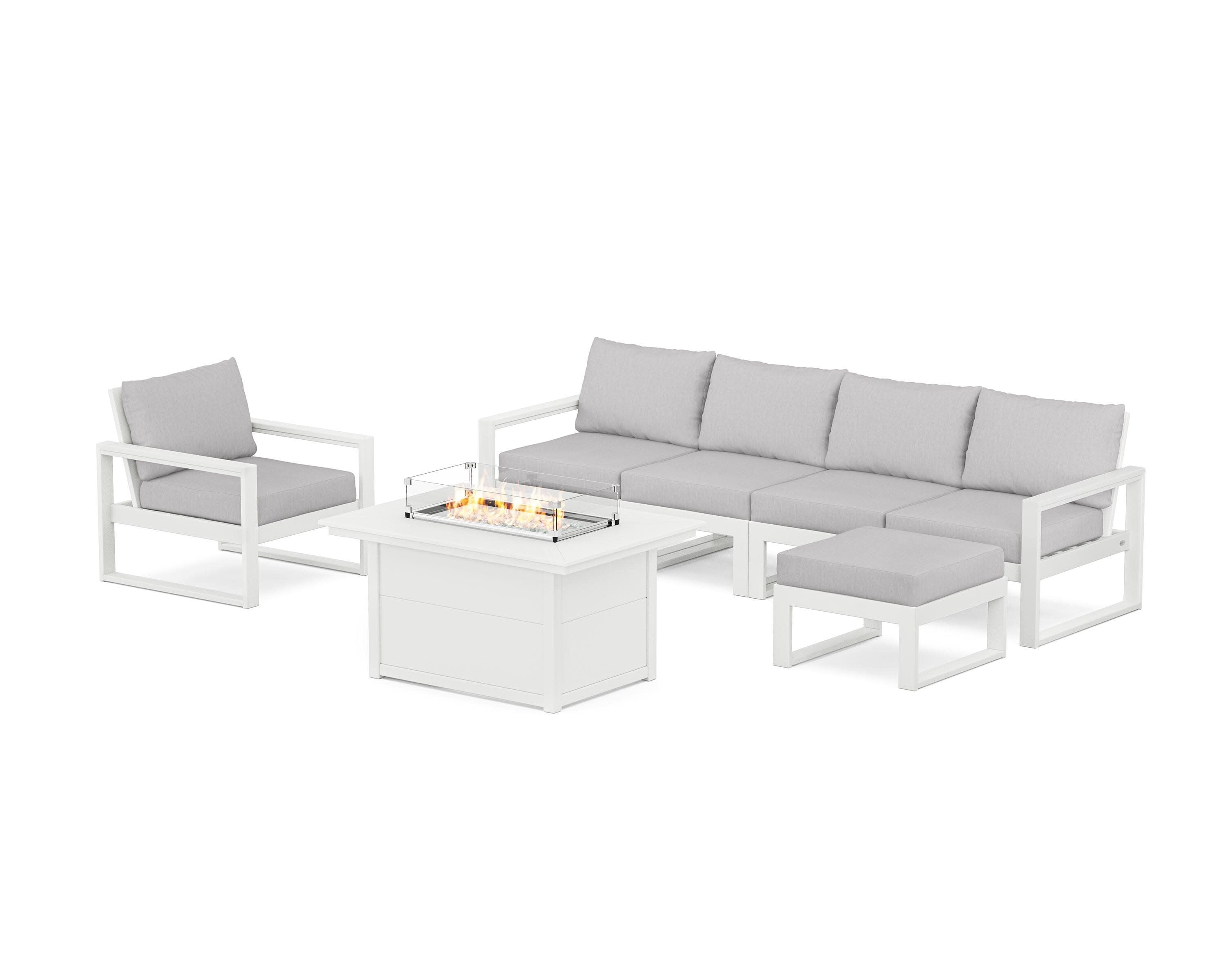 EDGE Sectional Lounge and Fire Pit Set in White / Granite