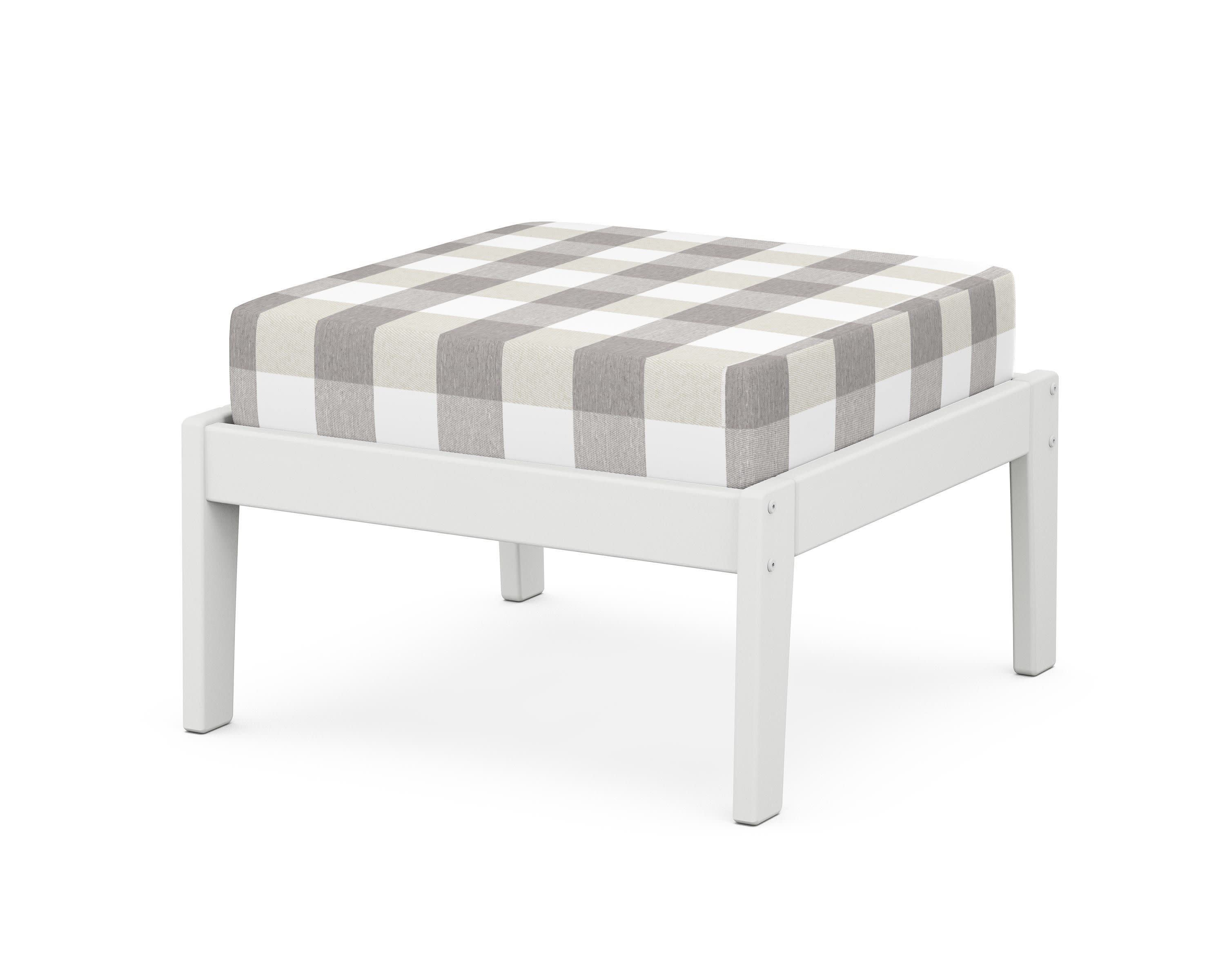 Deep Seating Ottoman in White / Buffalo Plaid Grey Mist