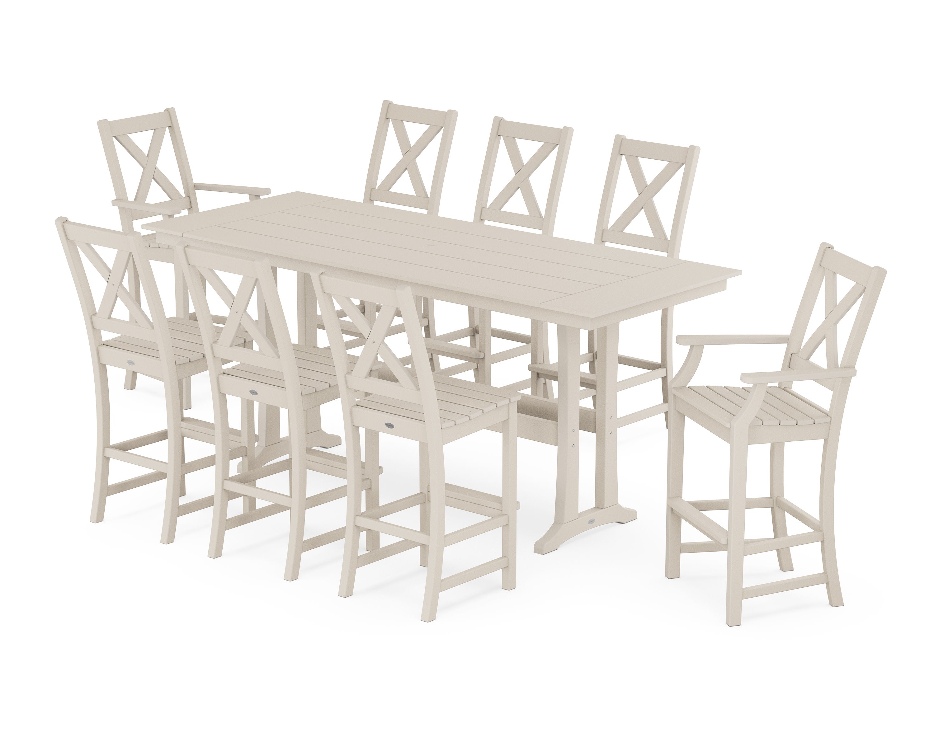 Braxton 9-Piece Farmhouse Bar Set with Trestle Legs in Sand