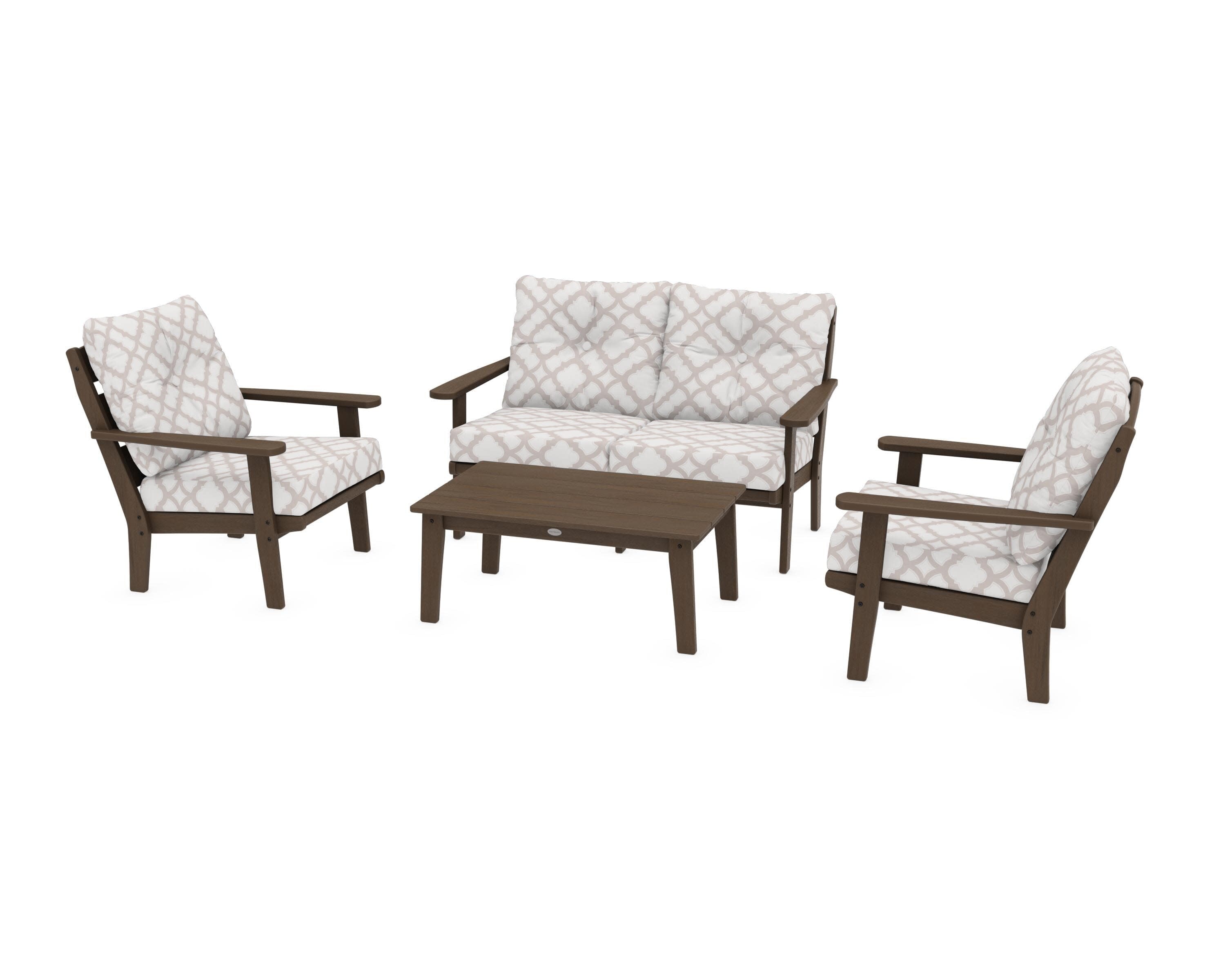 Lakeside 4-Piece Deep Seating Set in Kona / Trellis Dune Burlap