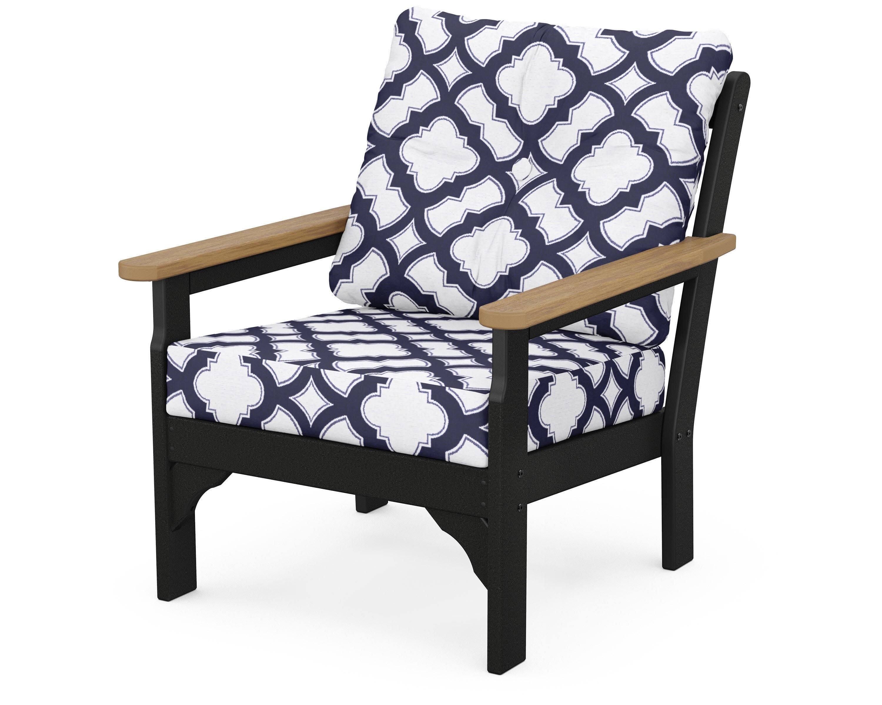 Vineyard Deep Seating Chair in Black / Natural / Trellis Navy