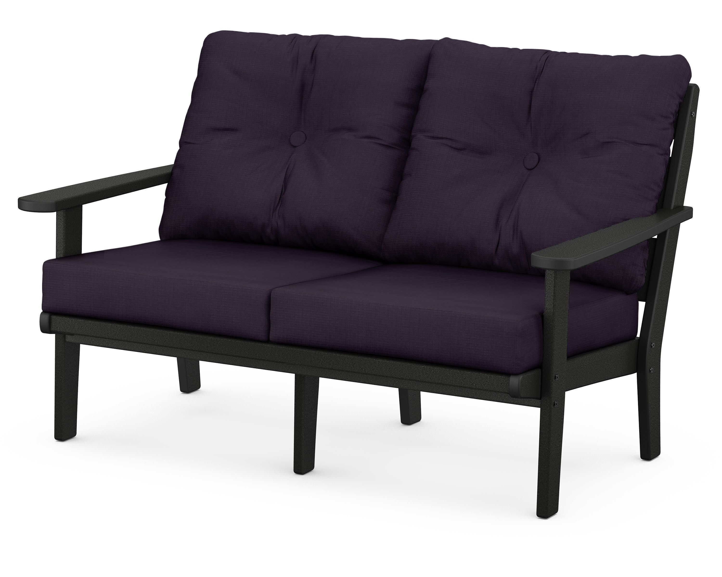 Lakeside Deep Seating Loveseat in Black / Navy Linen